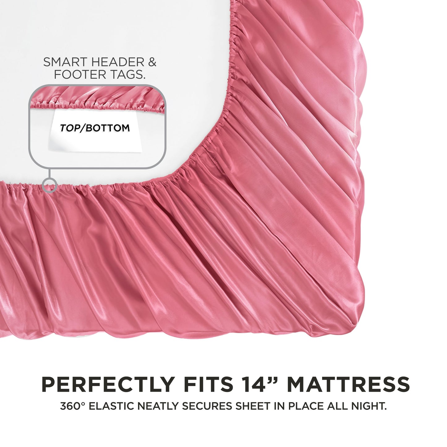 Juicy Couture Full Size Satin Bed Sheet Set, Deep Pocket Silky Full Sheet Set with 1 Fitted Sheet, 1 Flat Sheet, and 2 Pillow Case, Wrinkle Resistant and Anti Pilling Bed Sheets - Rose Pink