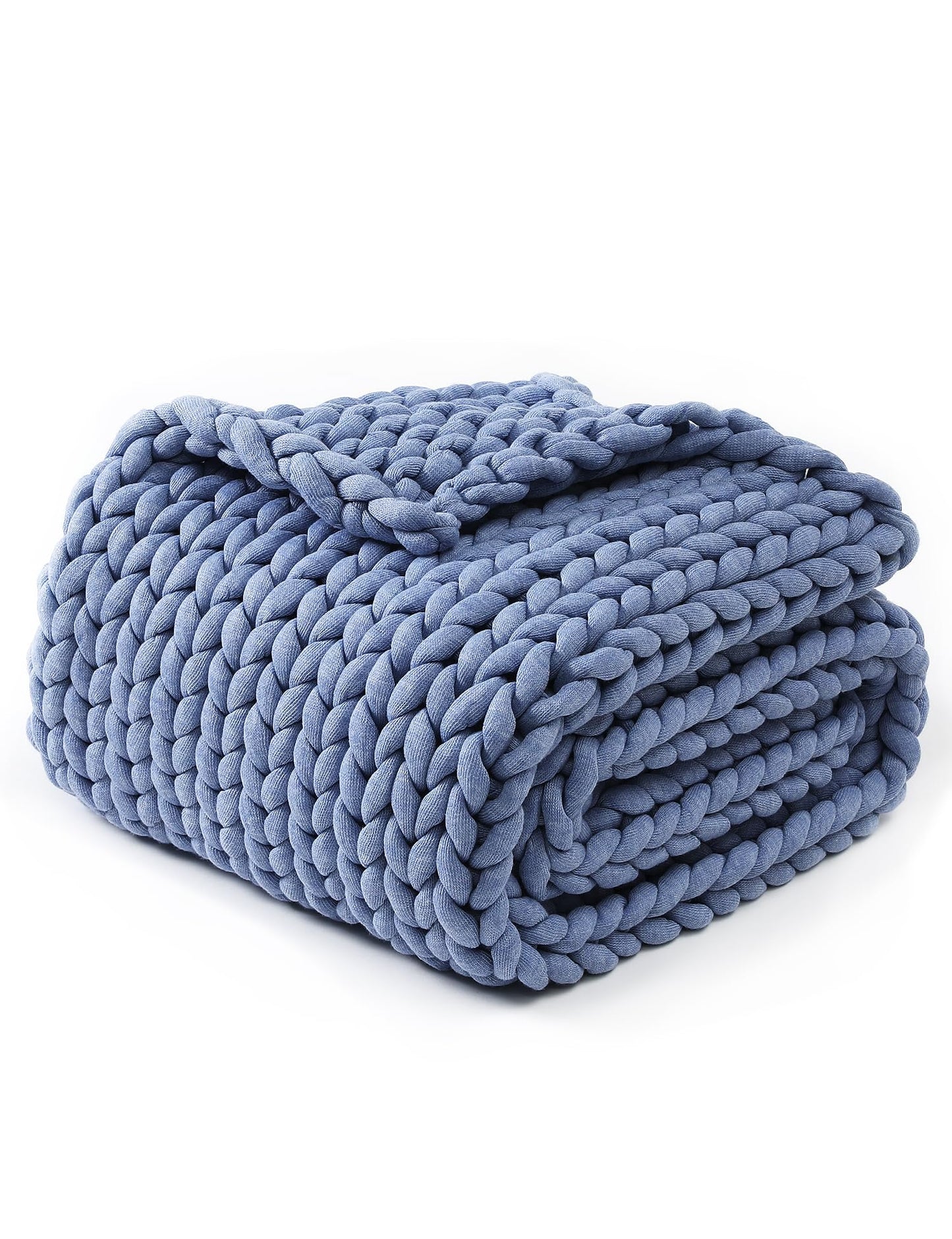 YnM Chunky Throw Blanket, Medium-Weight, Hand Knitted, Skin Friendly, Ventilated and Breathable, Machine Washable, Home Décor Piece for Couch, Sofa and Bed (Cerulean Blue, 40x50 Inch)