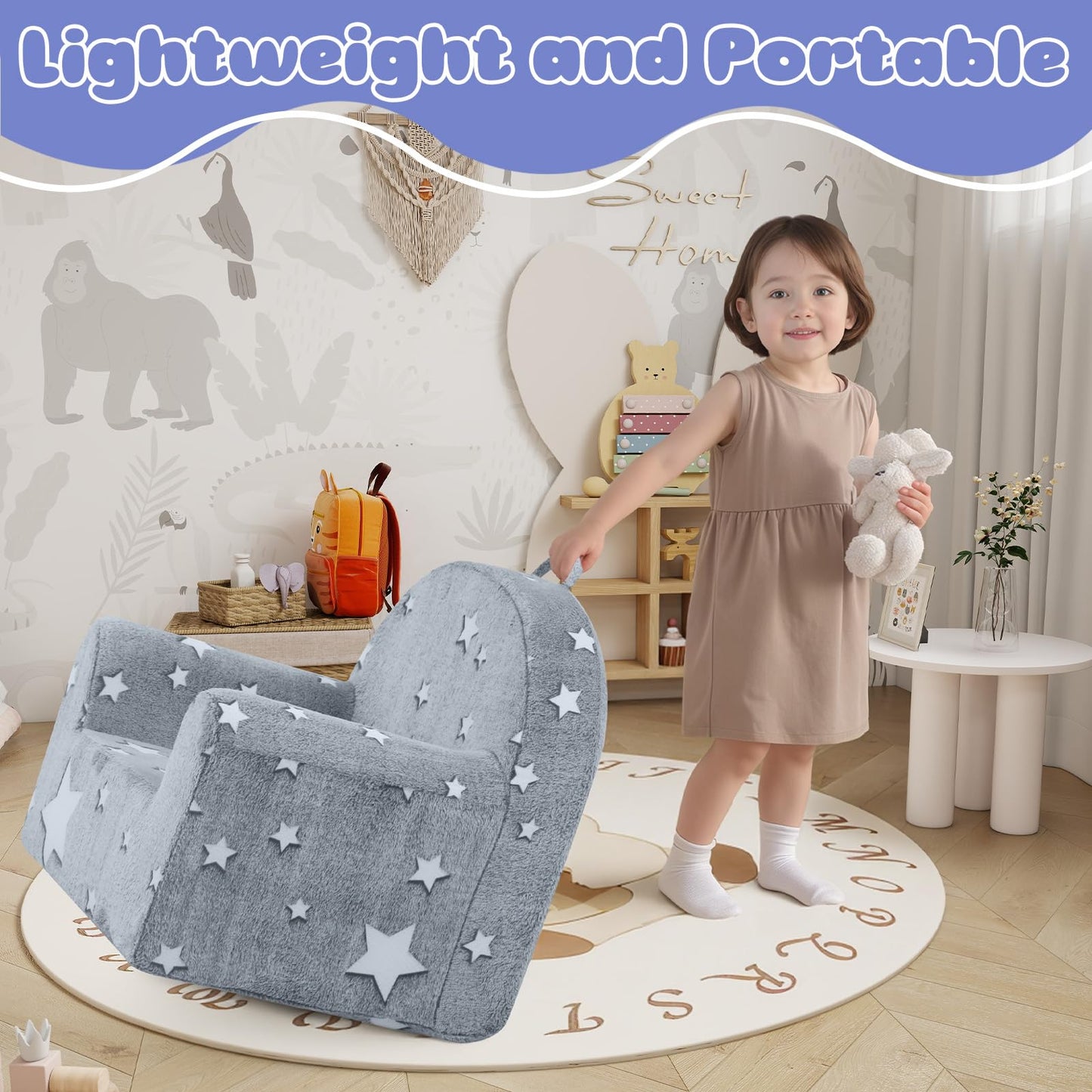 MeMoreCool Comfy Kids Chair for Ages 3+, Glow Star Kids Reading Chair, Soft Plush Kids Armchair, Cozy Foam Kids Armchair for Kids Room, Living Room, Playroom, Reading Nook