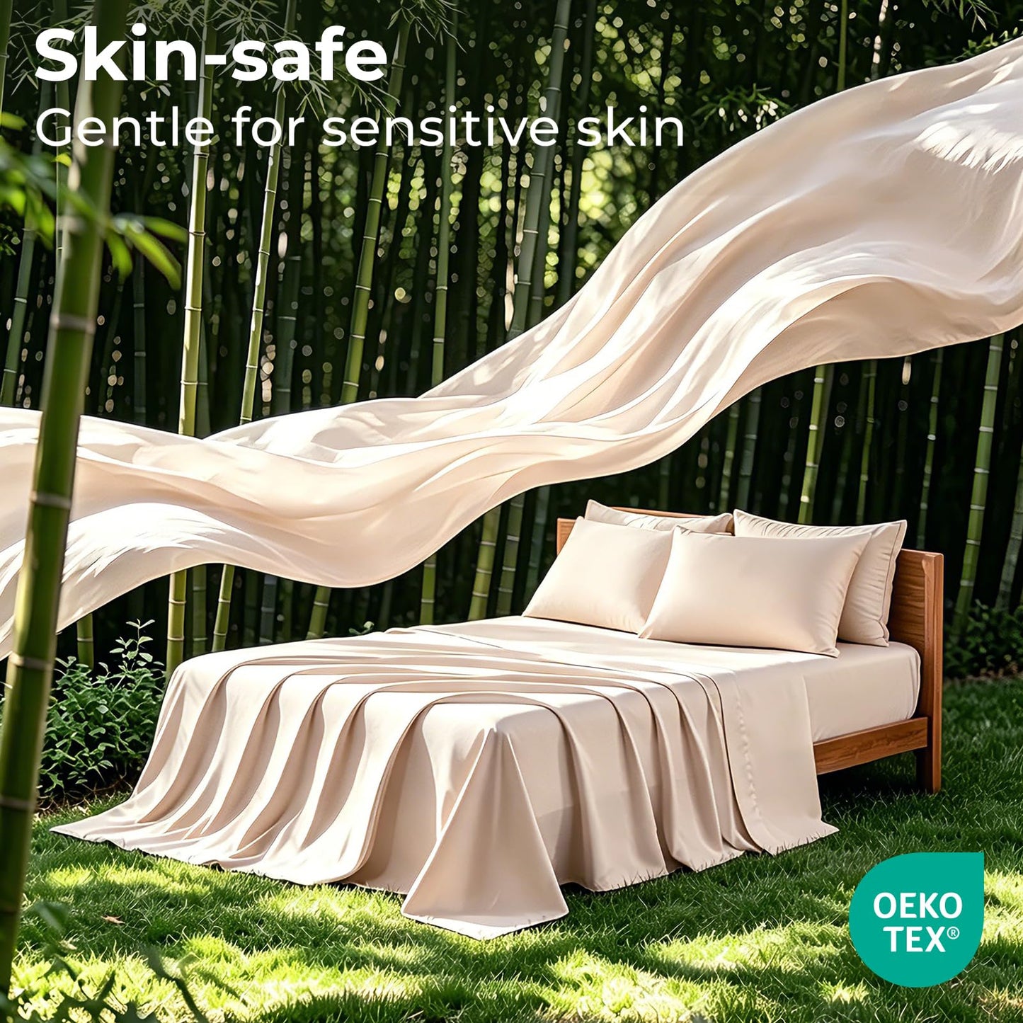 Bedlifes King Size 4-Piece Blend Rayon Derived from Bamboo Sheets Set, Cooling Bedding for Hot Sleepers, Breathable & Ultra Soft with 16" Deep Pockets, Wrinkle Resistant Hotel Silky Feel, Champagne