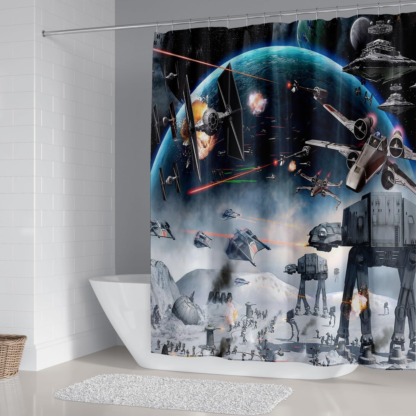 Outer Space Galaxy Wars Star Themed Shower Curtain,Universe Stars Science Space Station Polyester Fabric Bathroom Home Decor with 12 Hooks(Color1,72 W x 72" L)
