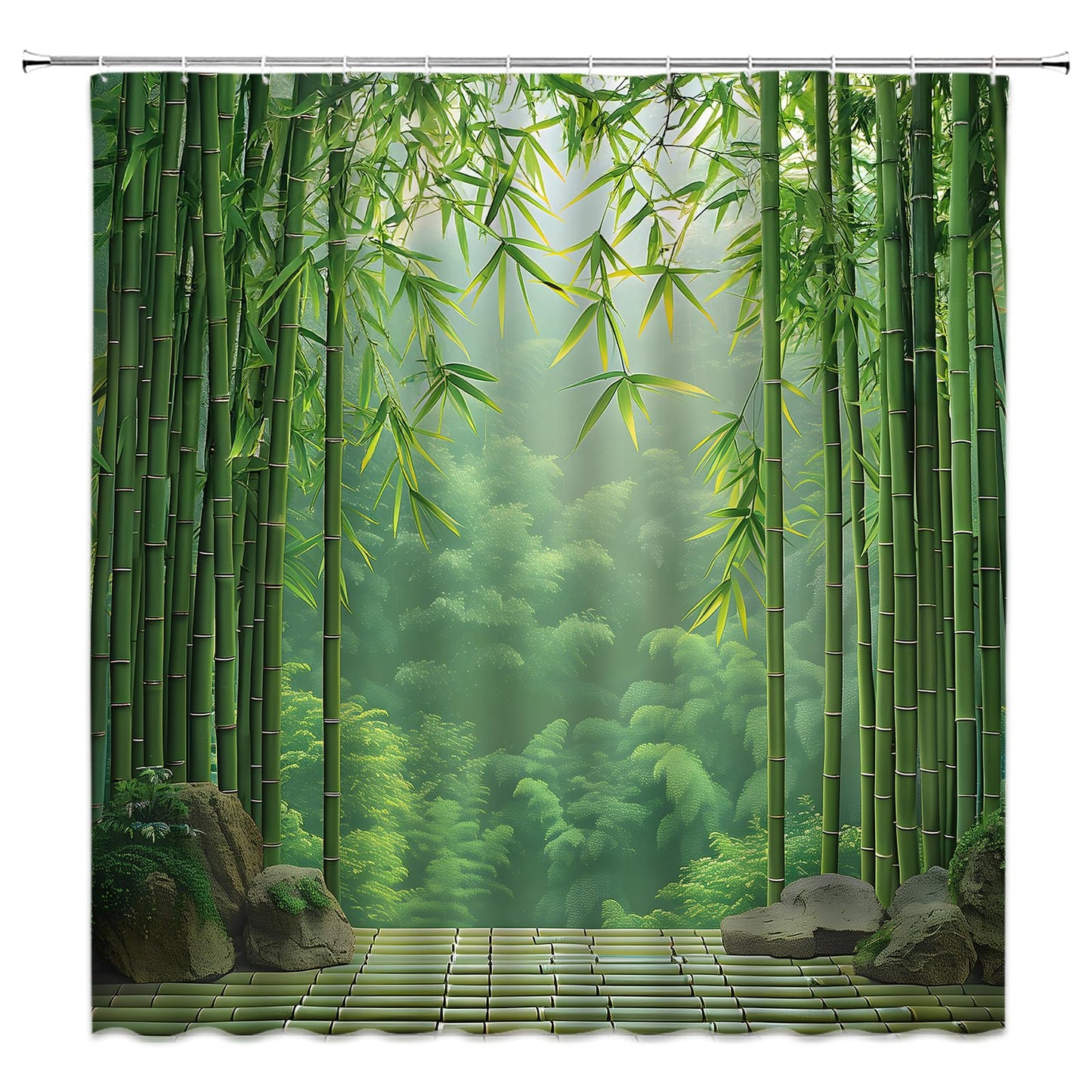 Bamboo Shower Curtain Green Bamboo Forest Japanese Asain Relax Rustic Nature Garden Scenery Landscape Bathroom Curtains Decor Fabric Set Include Hooks,(70" WX70 H)