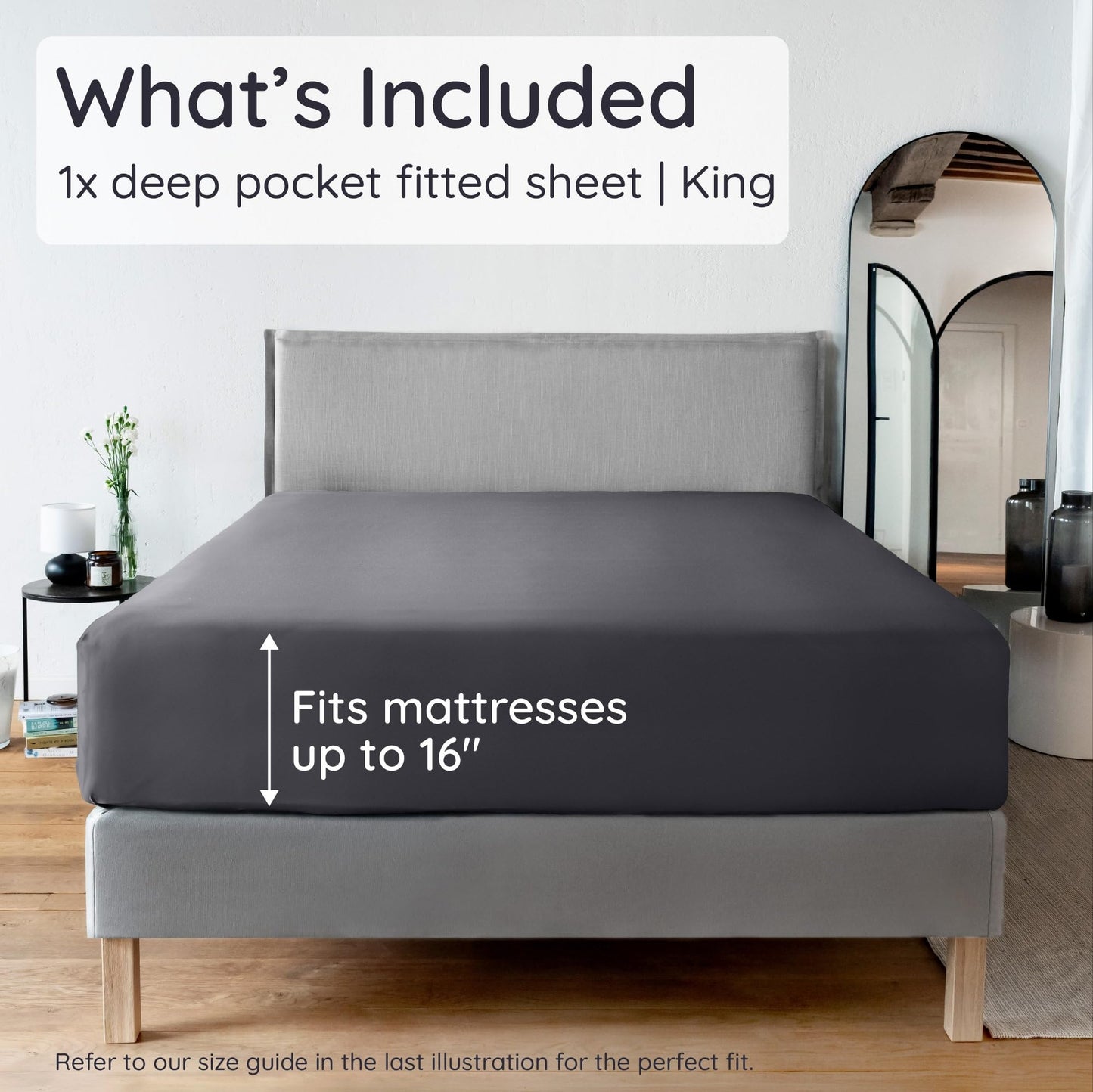 Bambaw 100% Viscose Derived from Bamboo Fitted Sheets King Size Only, Cooling Fitted Sheet King Size for Night Sweats, 16’’ Deep Pocket, Breathable & Oeko-TEX® Standard 100 Certified (Charcoal)