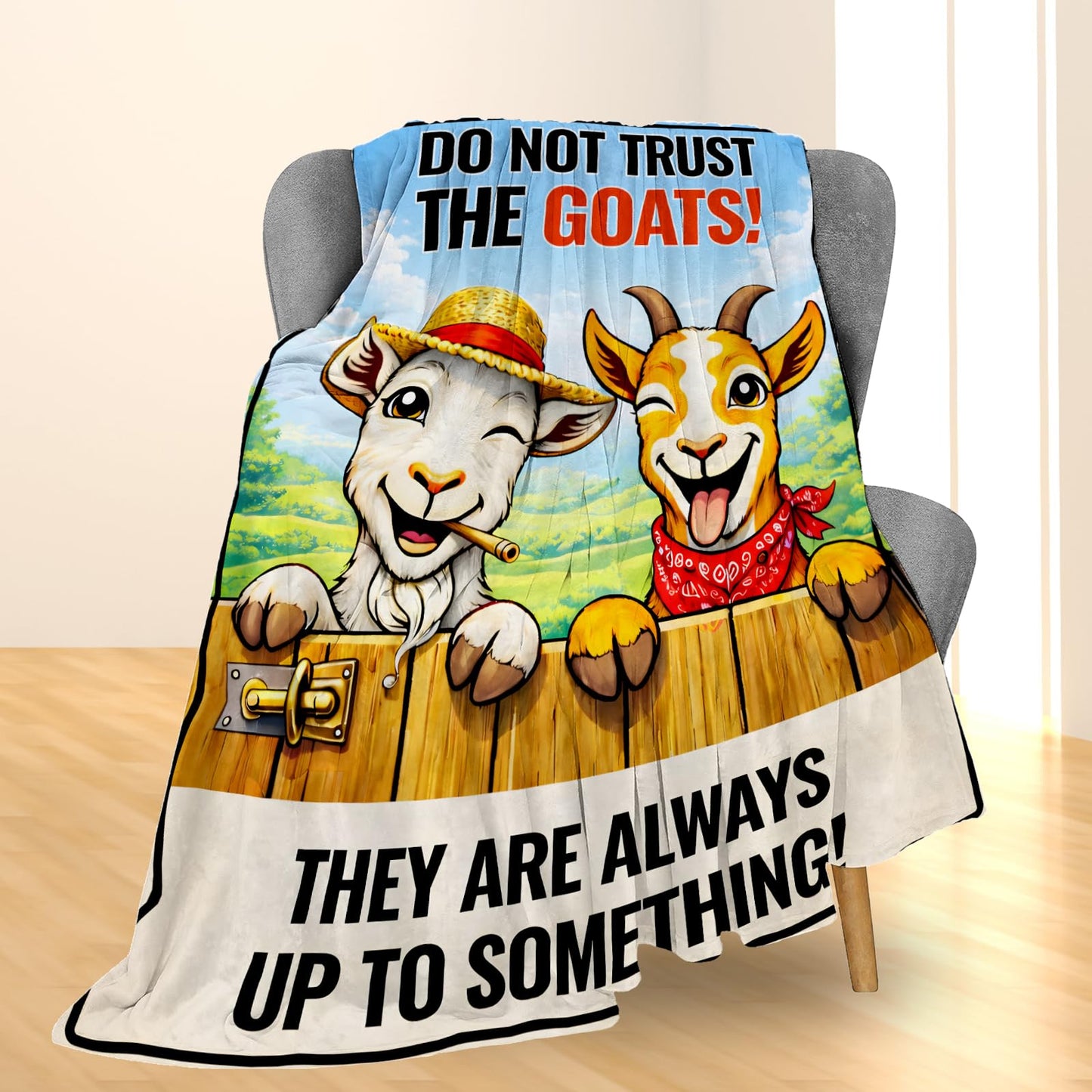 Ti Caldi Funny Goat Blanket Gifts, Humor Cute Cartoon Farm Animal Flannel Throw Blanket for Couch, Bed, Travel & Decor, Humor Rustic Cozy Lightweight Warm Blankets for Women Kids Teens 60×50 in