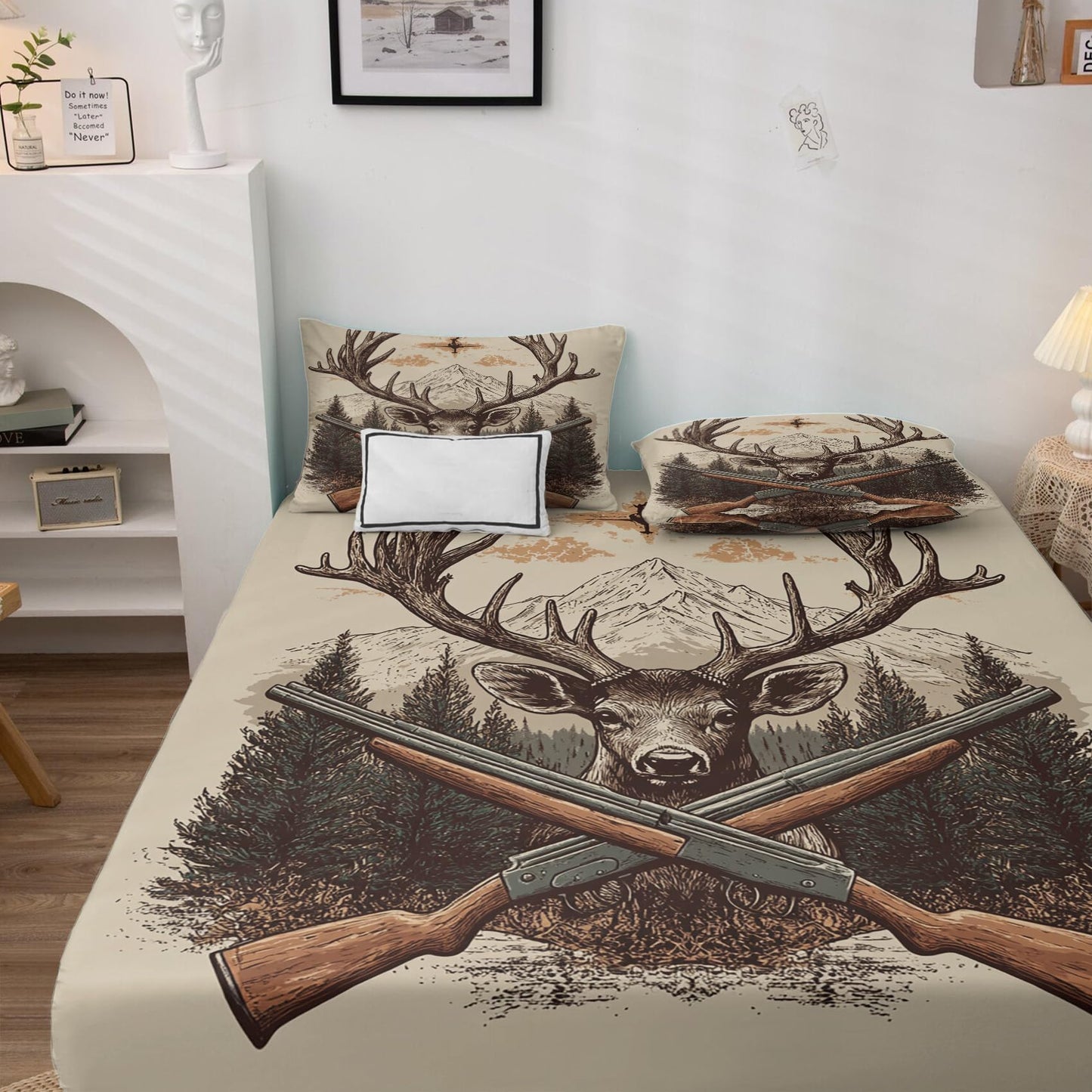 NOGAWA Deer Bed Sheets, Rustic Hunting Sheets & Bedroom Decor, Queen Sheets Set Wildlife, 16 Inch Deep Pocket Fitted Sheet & Flat Sheet, Bedding Sheets & Pillowcases
