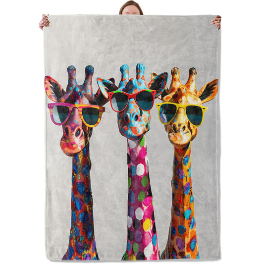 Mounidso Cool Giraffes Flannel Blanket, Animal Theme Gifts for Women, Soft Warm Lightweight Blankets for Living Room, Home, Sofa, Travel Decor 50" x 60"