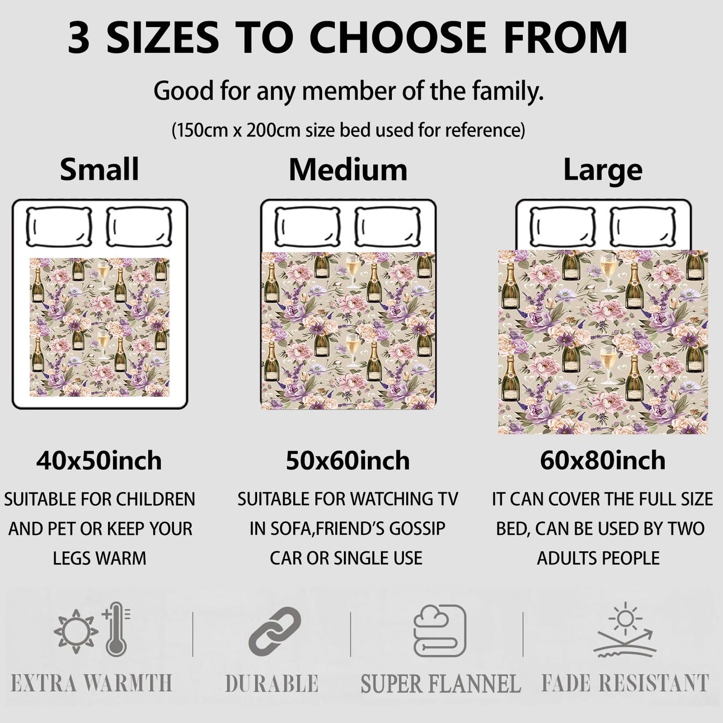 Aonimonis Floral and Champagne Throw Blanket Gifts for Women, Soft Fuzzy Warm Cozy Flannel Blankets for Bedroom, Travel, Couch, Home Decor 50x60 in