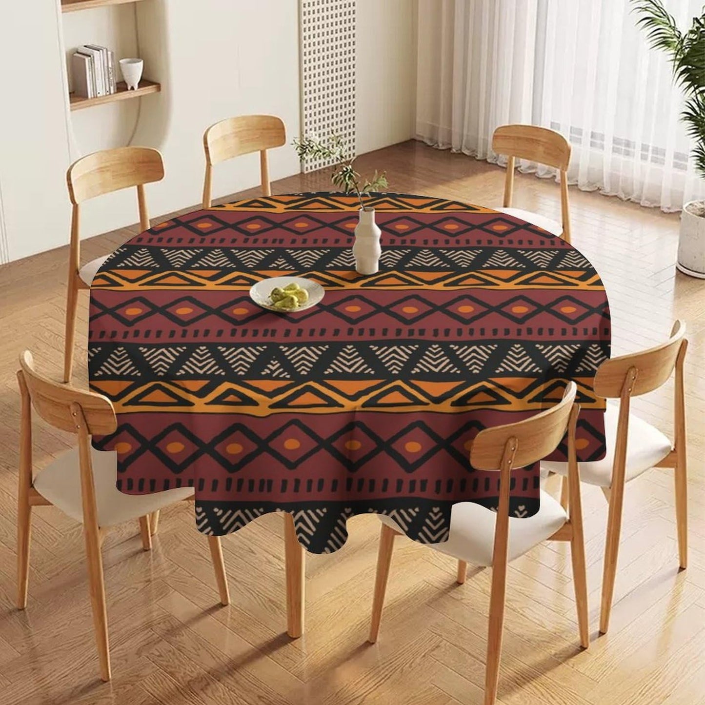 Yearn Jear African Round Tablecloth Traditional Stripe African Folk Pattern Abstract Print Ethnic Table Cover Washable Polyester for Kitchen Dinning Holiday Party Home Decoration 36inch