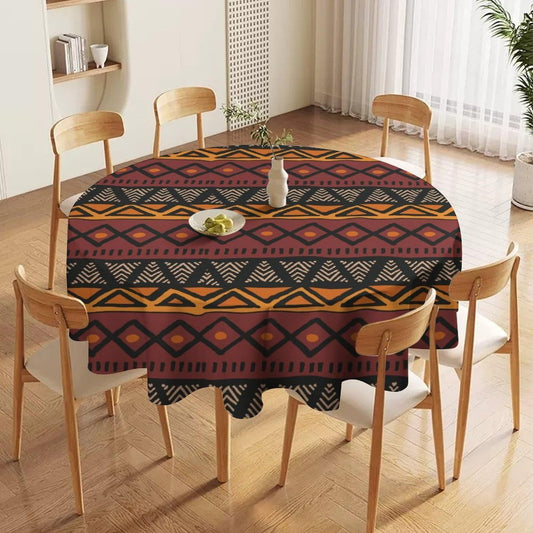 Yearn Jear African Round Tablecloth Traditional Stripe African Folk Pattern Abstract Print Ethnic Table Cover Washable Polyester for Kitchen Dinning Holiday Party Home Decoration 36inch
