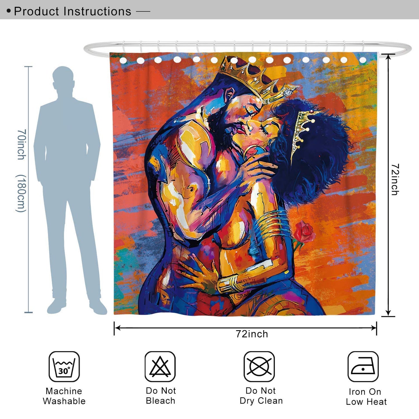 DESIHOM African American Shower Curtain Lovers Couple Shower Curtain Black Art Theme, Polyester Fabric-72" x 72"