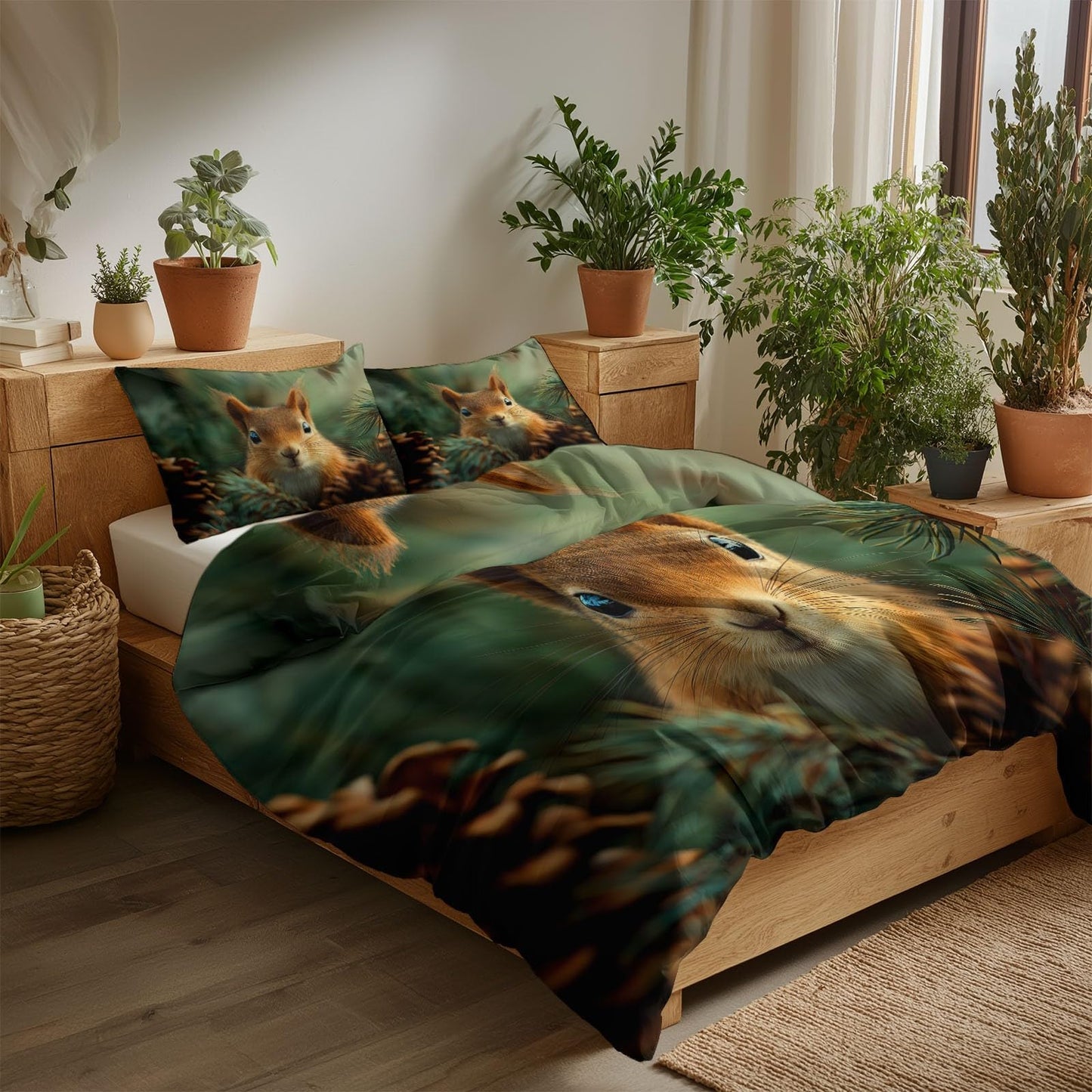 Super Soft Photorealism Duvet Cover Set Twin Size, Hyperrealism Pine Cones Squirrel Bedding for Kids Boys Girls Teens - Breathable and Anti-Allergic Soft Comforter Cover 2 Pillow Shams
