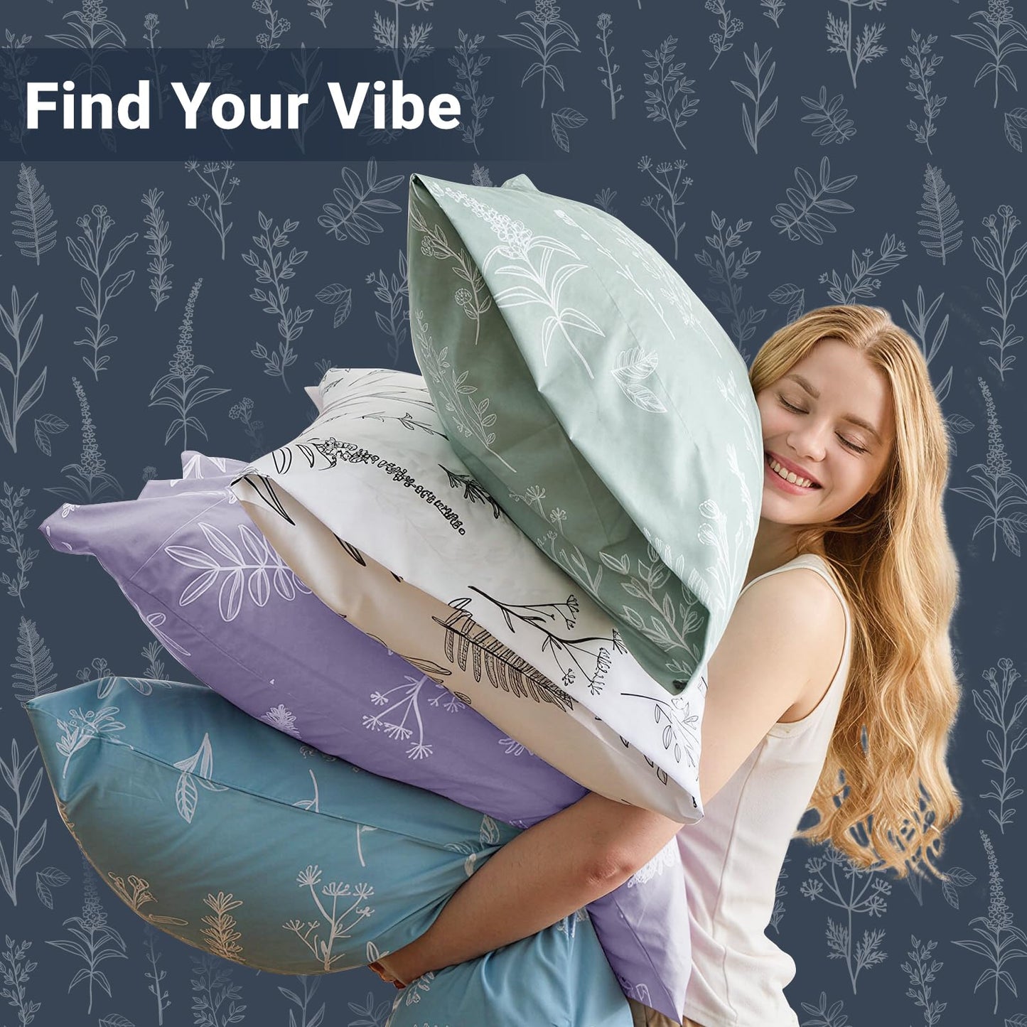 MUXHOMO Duvet Cover Queen Size, Reversible Floral Navy Duvet Cover Set with Zipper Closure, 3 Pieces Botanical Patterns Soft Microfiber Bedding Set with 4 Ties (90"x90", 2 Pillow Cases)