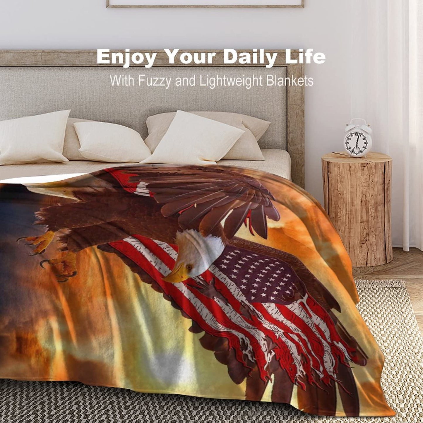Bald Eagle Blanket American Flag Eagle Decor Throw Blanket Bald Eagle Blanket Gifts for Men Super Warm Soft Plush Fleece Flannel Blanket Winter Couch Bedding Blanket for Girls Kids Adults 40"x50"