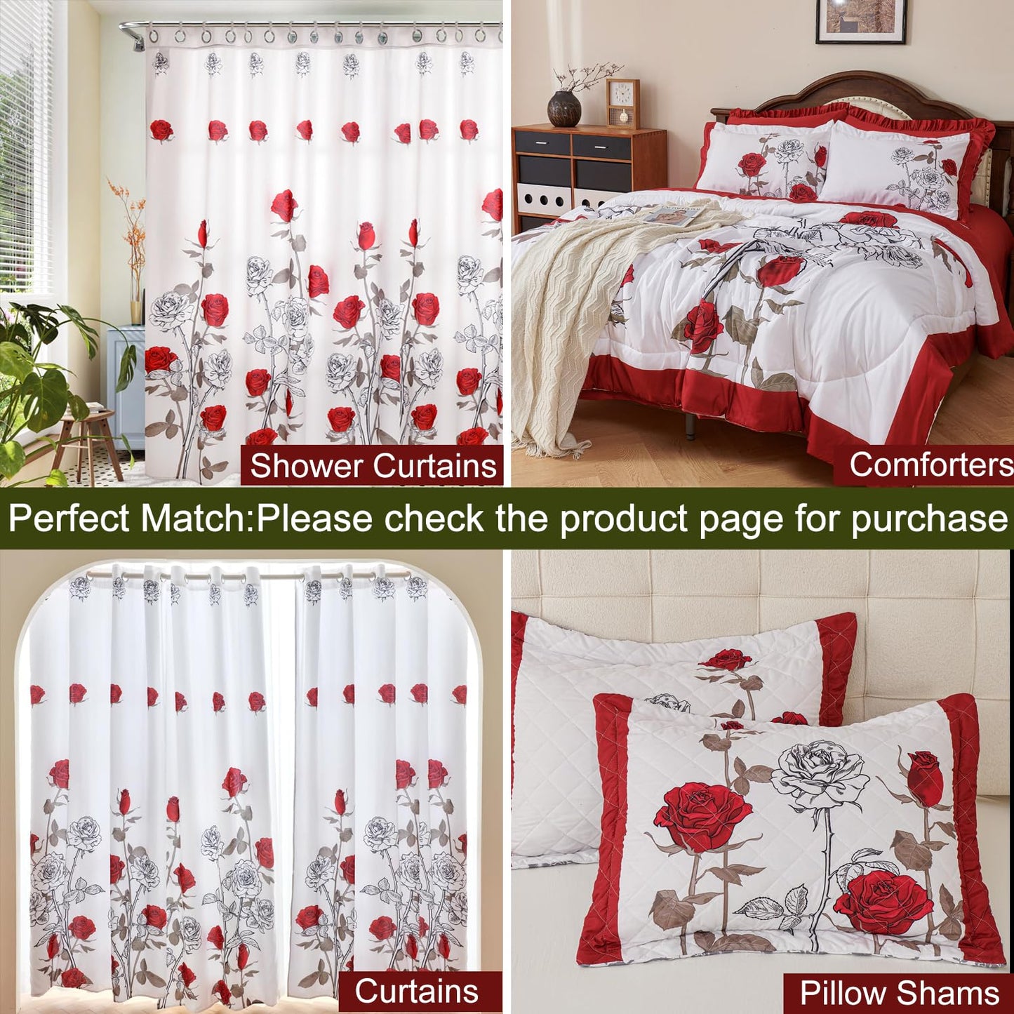 EVENHUG Quilt Queen Size Red Rose Bedding Set Floral Bedspread Lightweight Reversible Bed Cover with 2 Pillow Shams for All Seasons 3 Pieces (92"X96")