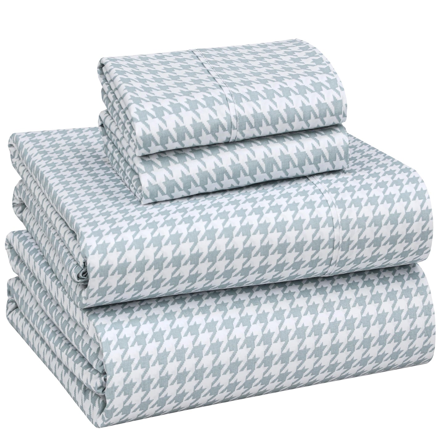 RUVANTI 100% Cotton Percale Sheets Queen Size – Crisp Cooling Bed Sheets for Hot Sleepers, Deep Pocket 16”, Soft Breathable & Durable Hotel-Style 4 Piece Set, Houndstooth