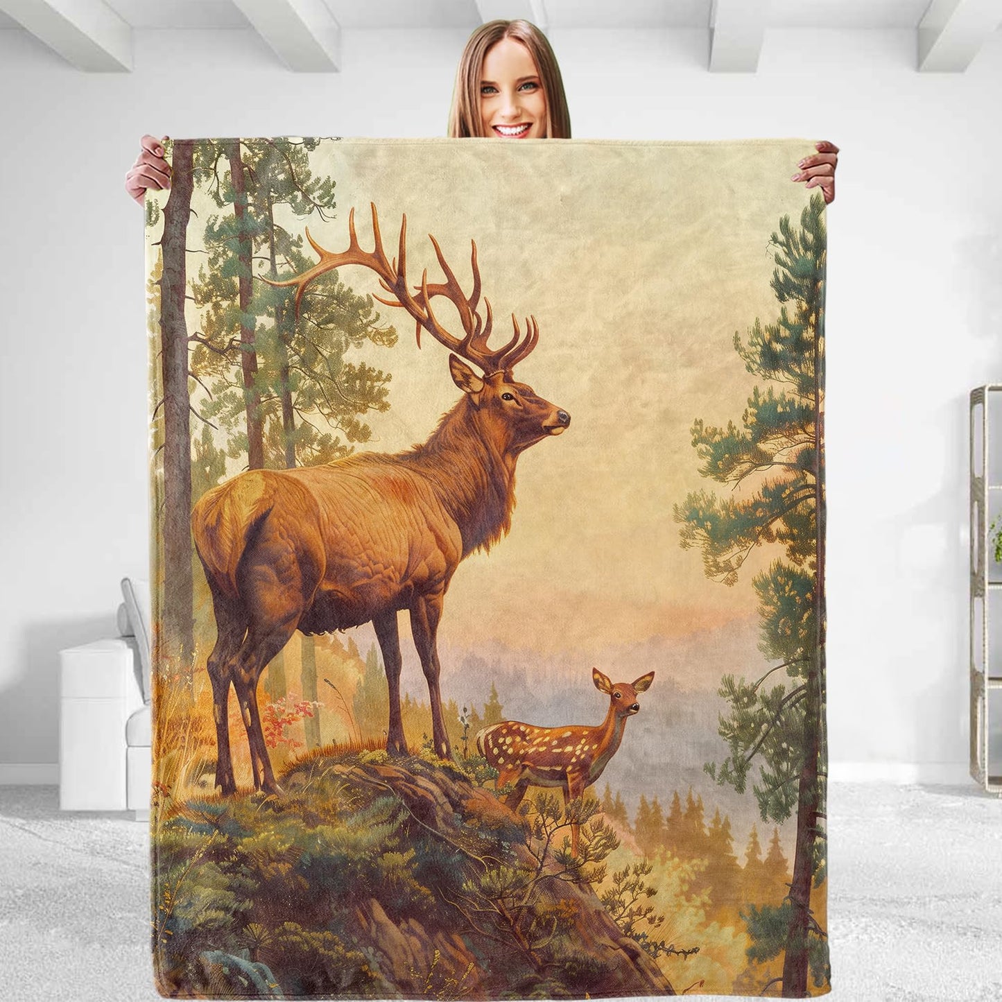 dhakalrlde for Deer in Forest Throw Blanket - Plush, Soft, Comfy, Lightweight, Warm & Fuzzy Flannel, Anti-Pilling Fabric for Couch, Bedroom, Travel & Living Room - Ideal Gift 50in×60in