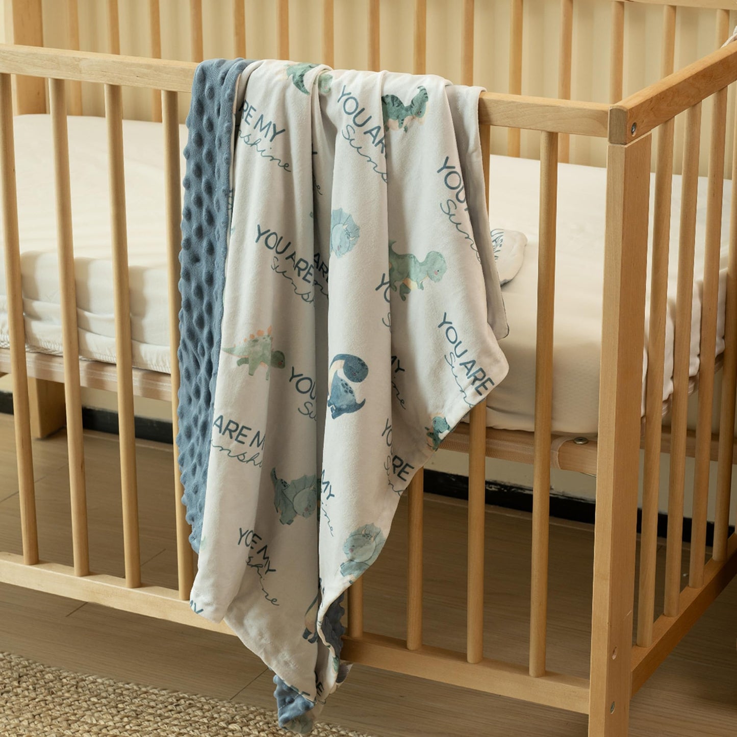 CIVARUA KIDS Dinosaur Baby Blankets for Boys, Super Soft Newborn Nursery Blanket with Double Layer Dotted Backing - Blue Babies Minky, Cozy Printed Bed Throw Blanket (30" x 40")