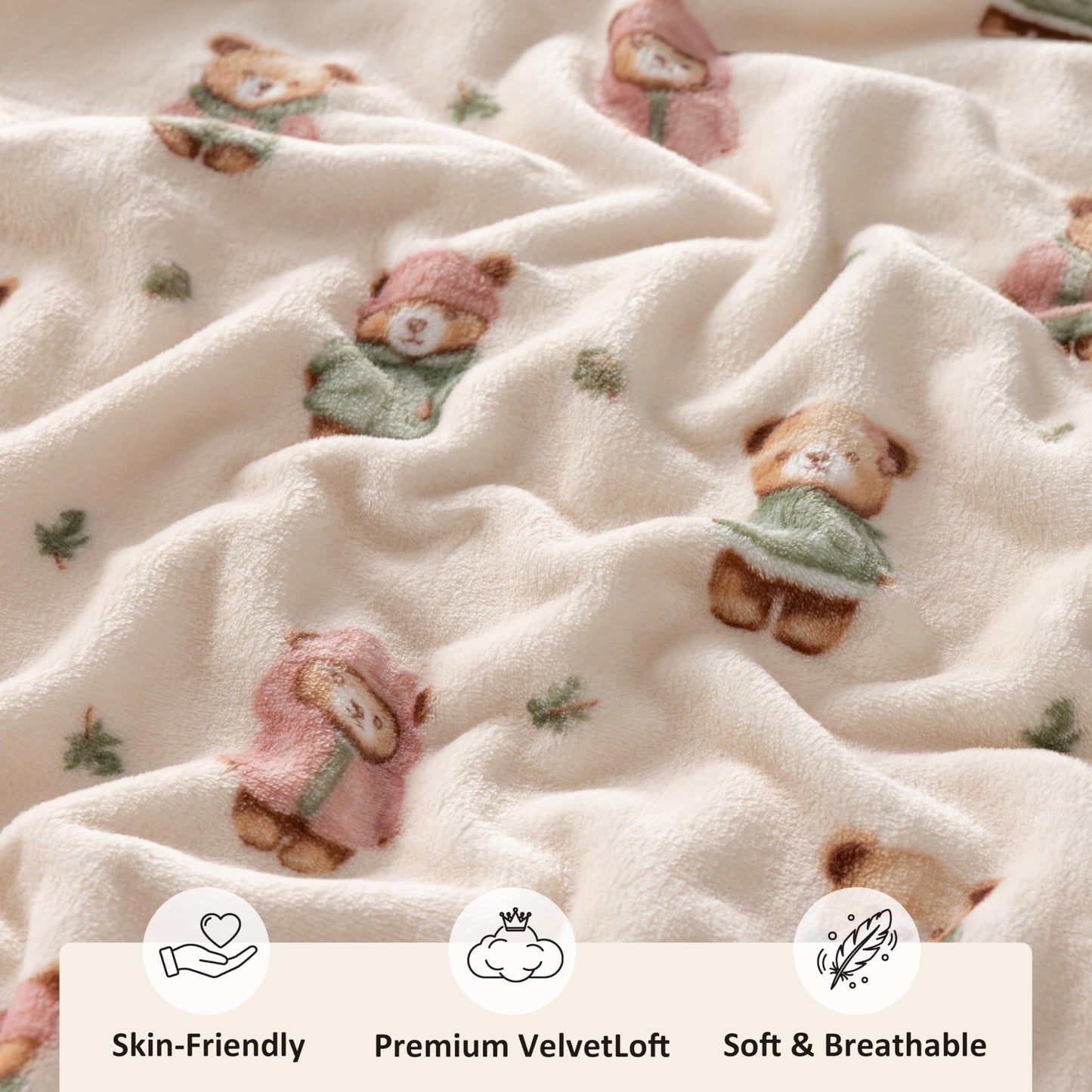 Sushing Cartoon Fleece Blanket, Cute Animal Characters Plush Home Decor, Soft Lightweight Gift for Adults Kids, Machine Washable, 90in x 90in, Autumn Bears