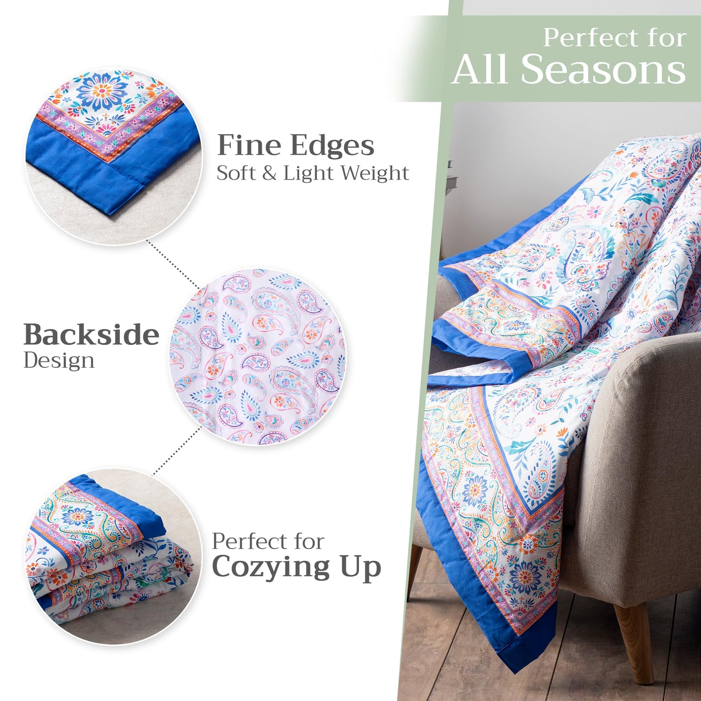 Maison d' Hermine Throw Blanket for Couch Lightweight Soft Warm Breathable Cotton Throw Blankets for Bed Girls Boys Women Men Gifts Travel Living Room Spring Summer (Indian Floral, 60" X 80")