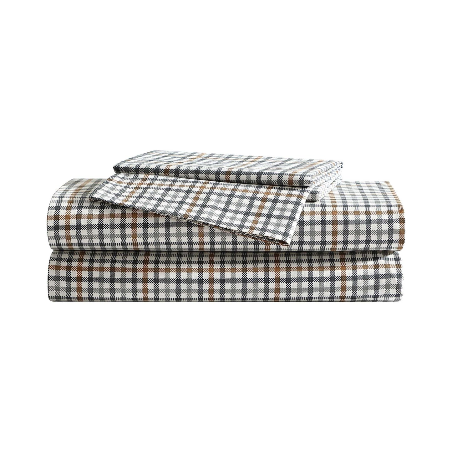 Eddie Bauer - Twin Sheet Set, Crisp & Cooling Sheets w/a Naturally Smooth Cotton Percale Lightweight Feel - Matching Pillowcase & Deep Pocket Fitted Sheet (Griffin Plaid Beige)