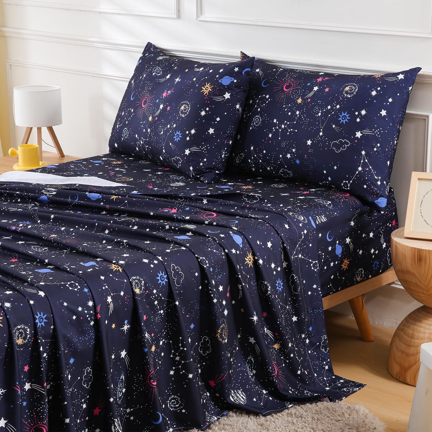 CIMVI Kids Twin Sheets Set Boys Girls Colorful Starry Galaxy Bed Sheets 15-Inch Deep Pocket Fitted Sheet Soft Microfiber Bedding with Pillowcase Fade Resistant Children Teens Room Decor