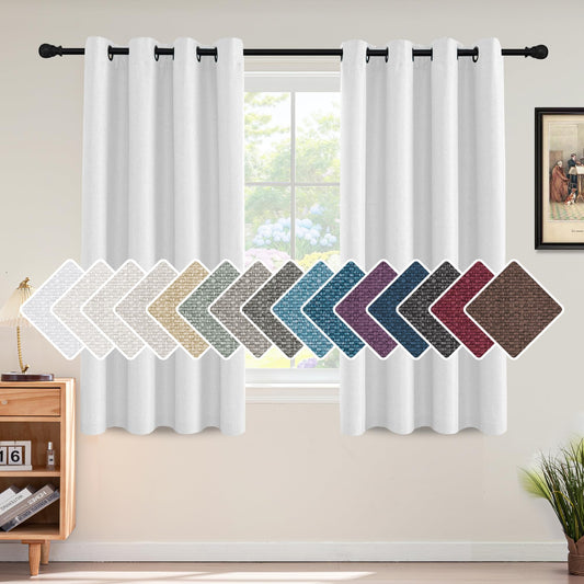 H.VERSAILTEX Linen Blackout Curtain 63 Inches Long for Bedroom/Living Room Thermal Insulated Grommet Linen Curtain Drapes Primitive Textured Burlap Effect Window Drapes 1 Panel - Heather Pure White