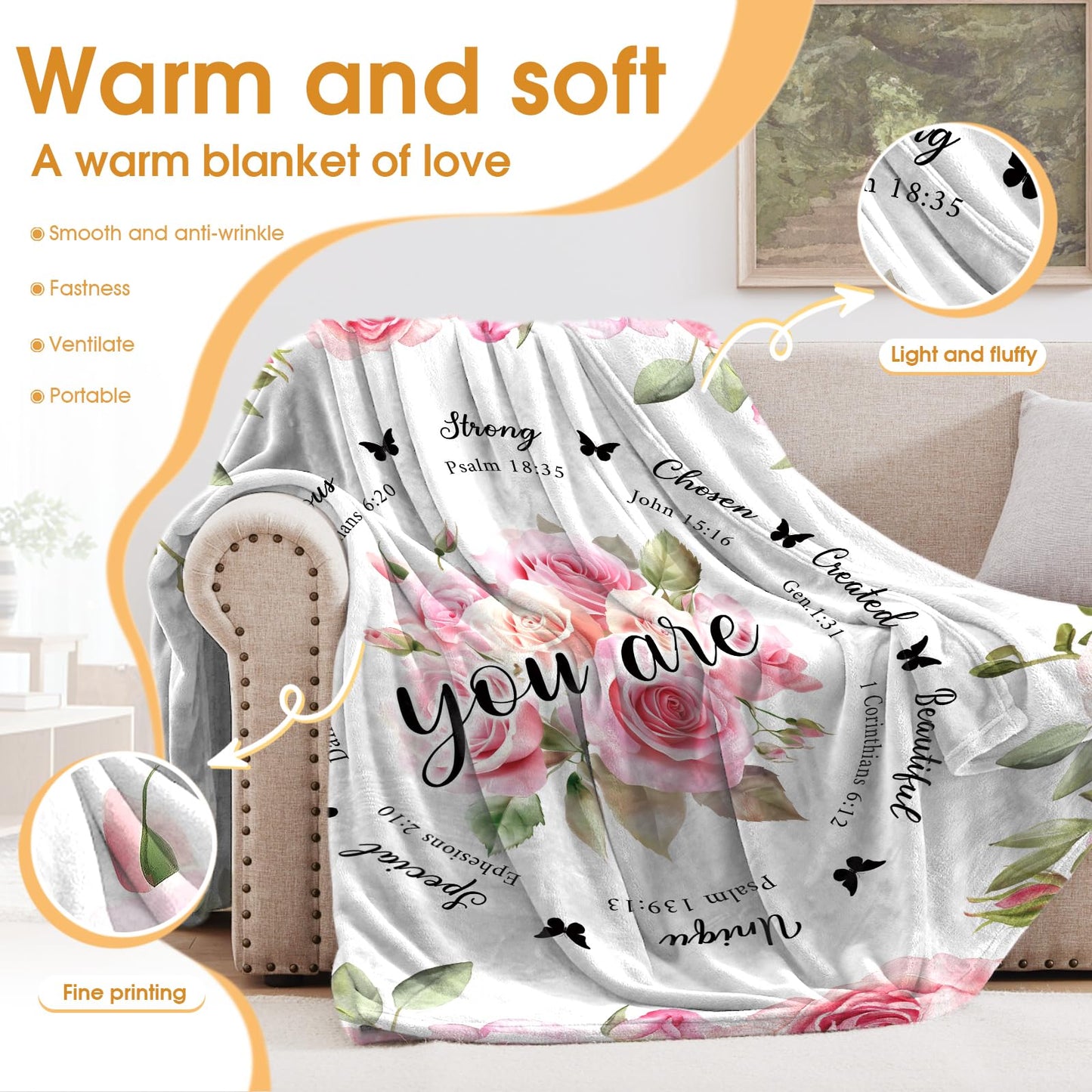 Hohoto Christian Blanket Gifts for Women Girls Mom Wife Female Friends Birthday Christmas Catholic Spiritual Baptism Comformation Inspirational Religious Faith Gift Godmother Sisters Throw 50"x60"
