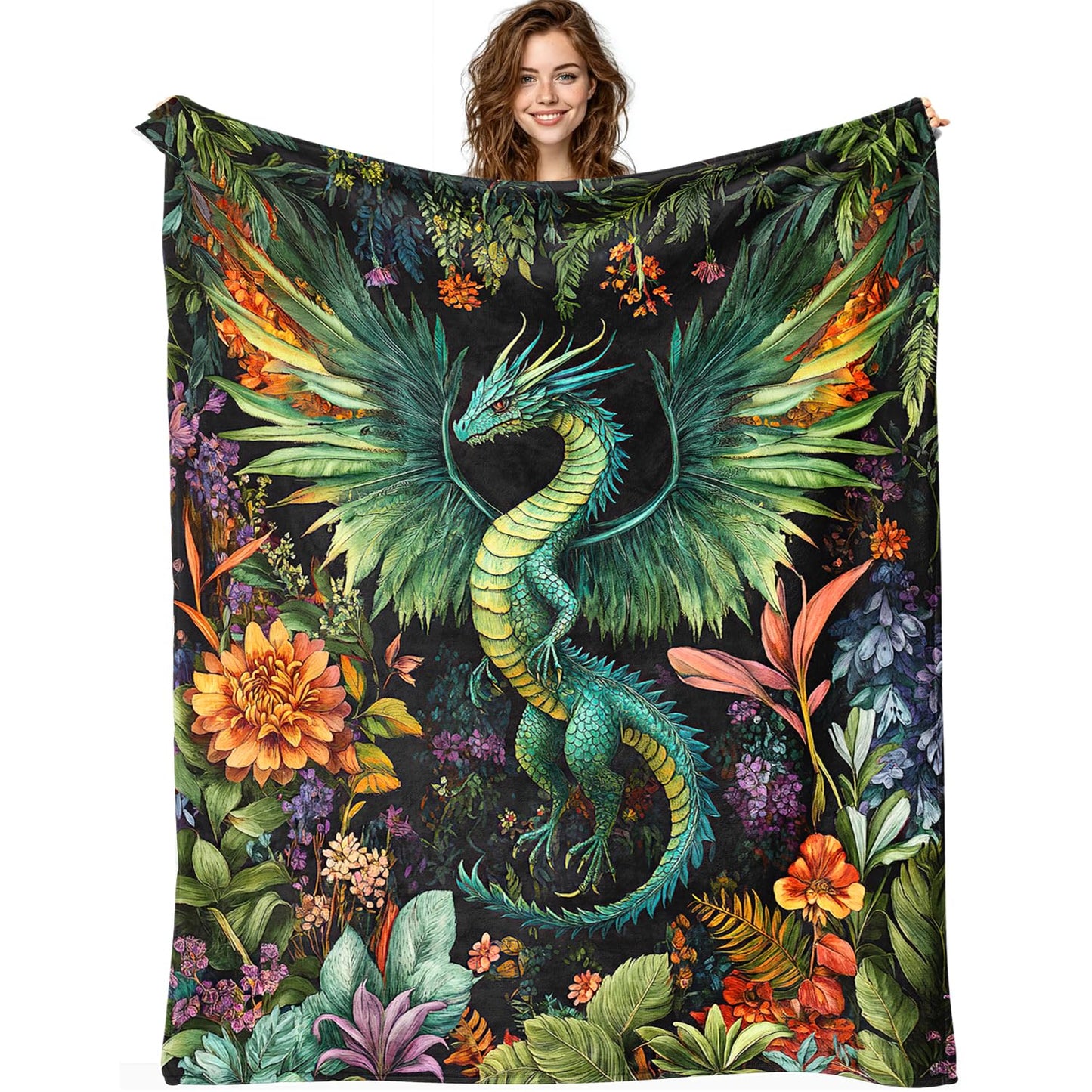 Dragon Blanket Dragon Decor Cozy Animal Throw Super Soft Plush Flannel Fleece Blanket Gift for Kids Adults Men Women Ultra Warm & Lightweight Flannel, 50"X40"