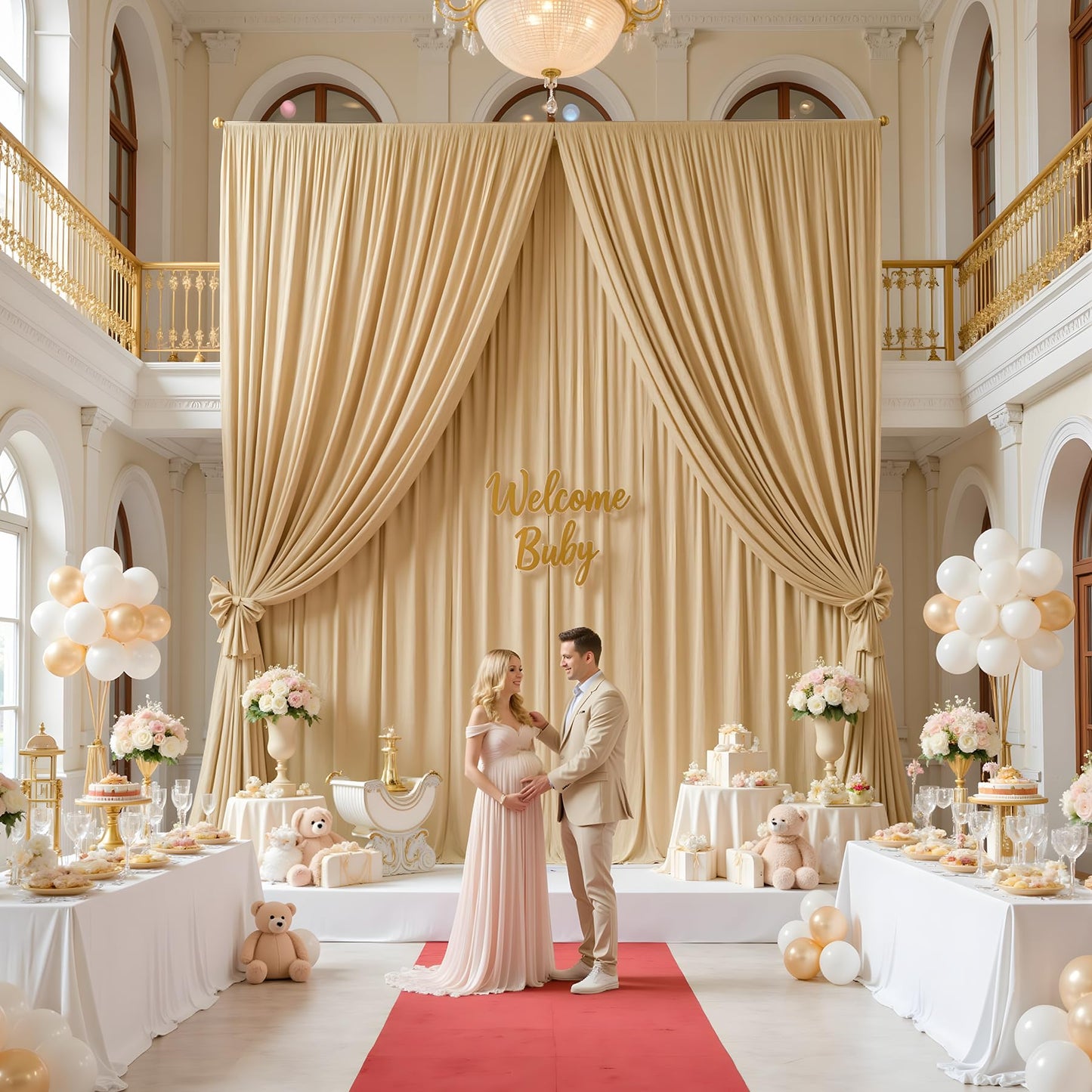 gogoparti 10x20FT Beige Ceiling Drapes for Weddings Parties - 2 Panels of 5x20FT Wrinkle Free Silk Beige Drapes for Tent Canopy, Weddings, Birthdays, Parties, Tent & Event Decoration