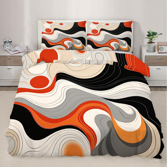 QINYUN Abstract Pattern Duvet Cover Queen Size, Modern Colorful Bedding Set 3 Piece Bedroom Decor Irregular Texture Patterned Comforter Cover with Zipper Ties & 2 Pillowcases