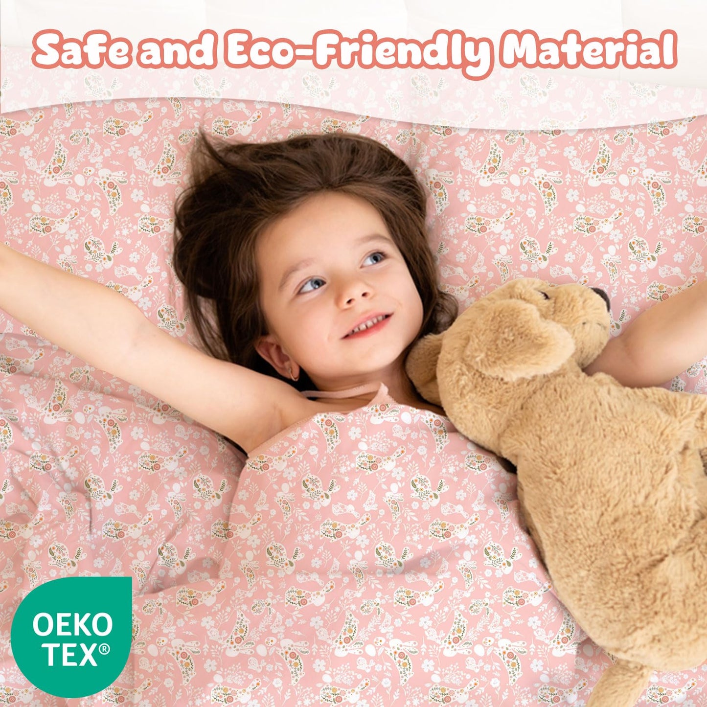 LONAVA Twin Sheet Set Kids - Pink Bunnie 3 Pieces Soft Cute Microfiber Bed Sheet for Boy Girls Teens, Oeko Texted Breathable Cooling Fabric & Deep Pocket Full Elastic Sheets