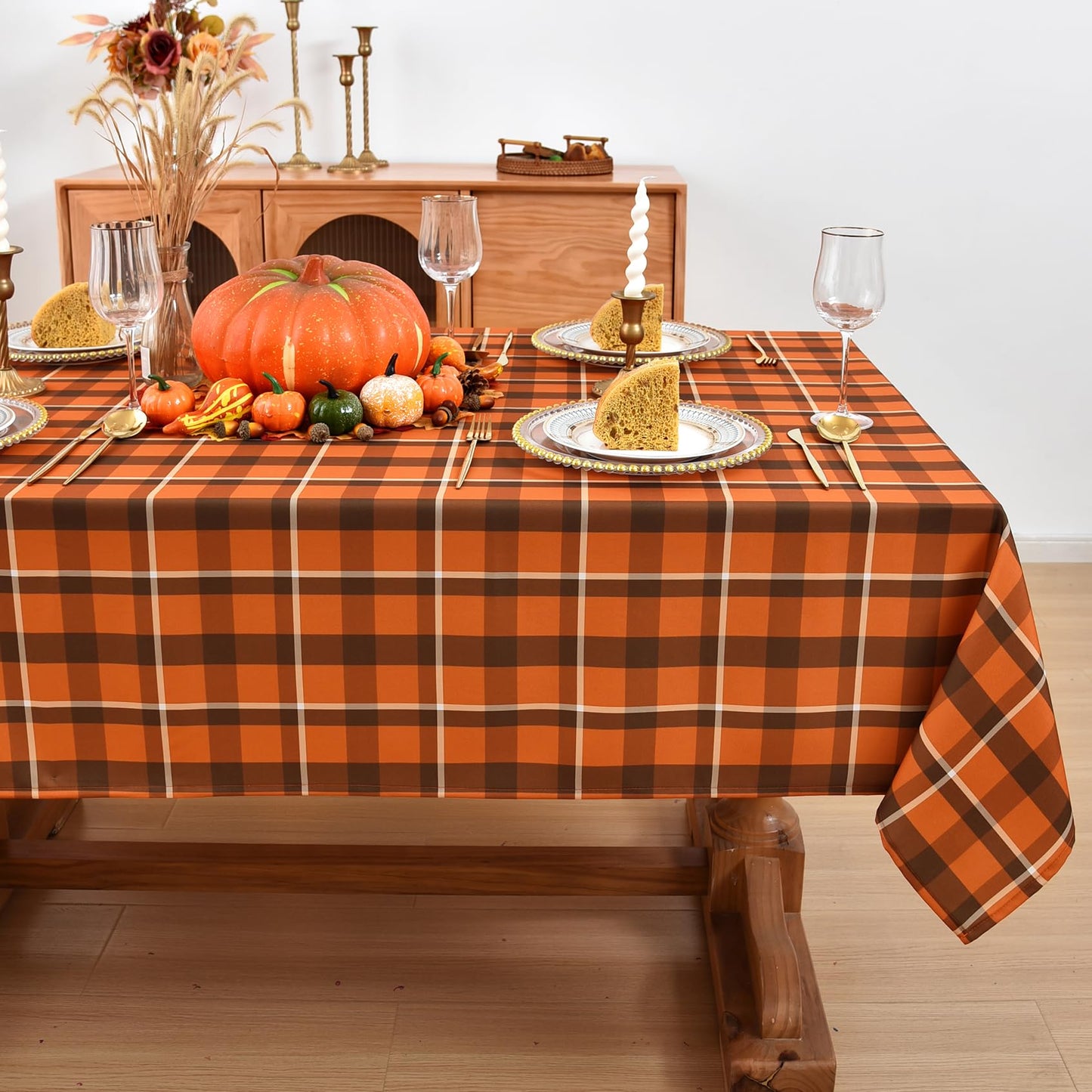 Essifunia Gingham Plaid Tablecloth - Rectangular 58x102 Inch Water Resistant Thanksgiving Table Cloth for Indoor/Outdoor Use - Seasonal Fall Harvest Table Cover for Halloween, Picnics, and Parties