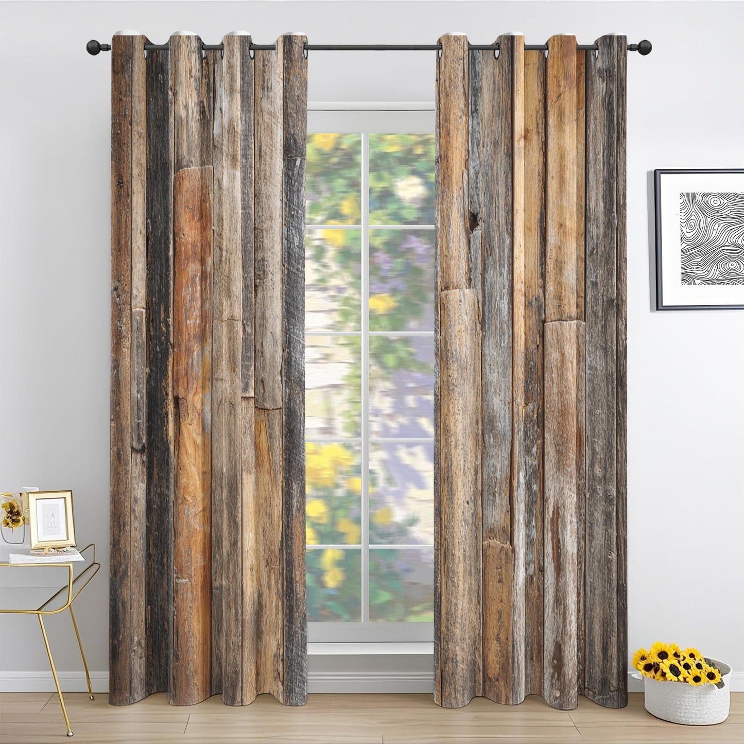 Rustic Wood Curtains 84 Inch Length - Wooden Barn Door Blackout Curtains for Bedroom Living Room, Thermal Insulated Room Darkening Grommet Countryside Drapes Window Treatments, 42Wx84L, 2 Panel Set