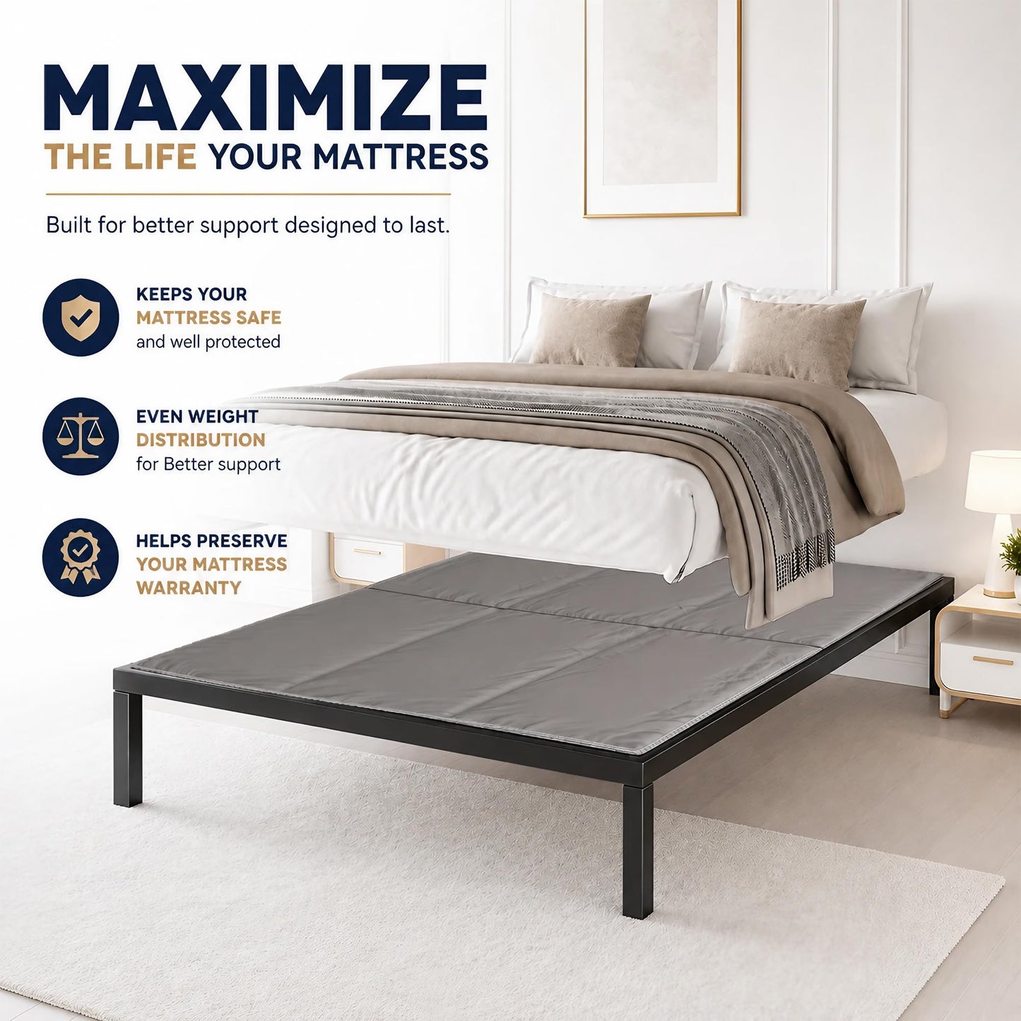 Treaton 15mm Bunkie Board Queen (60x80) – Heavy Duty Under Mattress Support, Low Profile Bed Support Board for Slatted Bed Frame, No Box Spring Needed, Noise Free, Non-Slip, Made in USA
