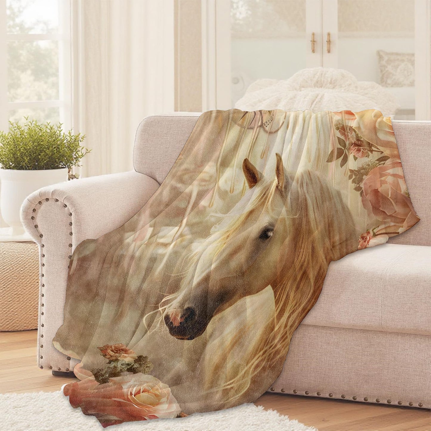 Horse Animal Throw Blanket for Girls Boys Kids Adults, 50x60 in, Cozy Flannel Blanket for Bedroom, Camping, Couch, Room Decor, Fuzzy Warm Soft Gifts