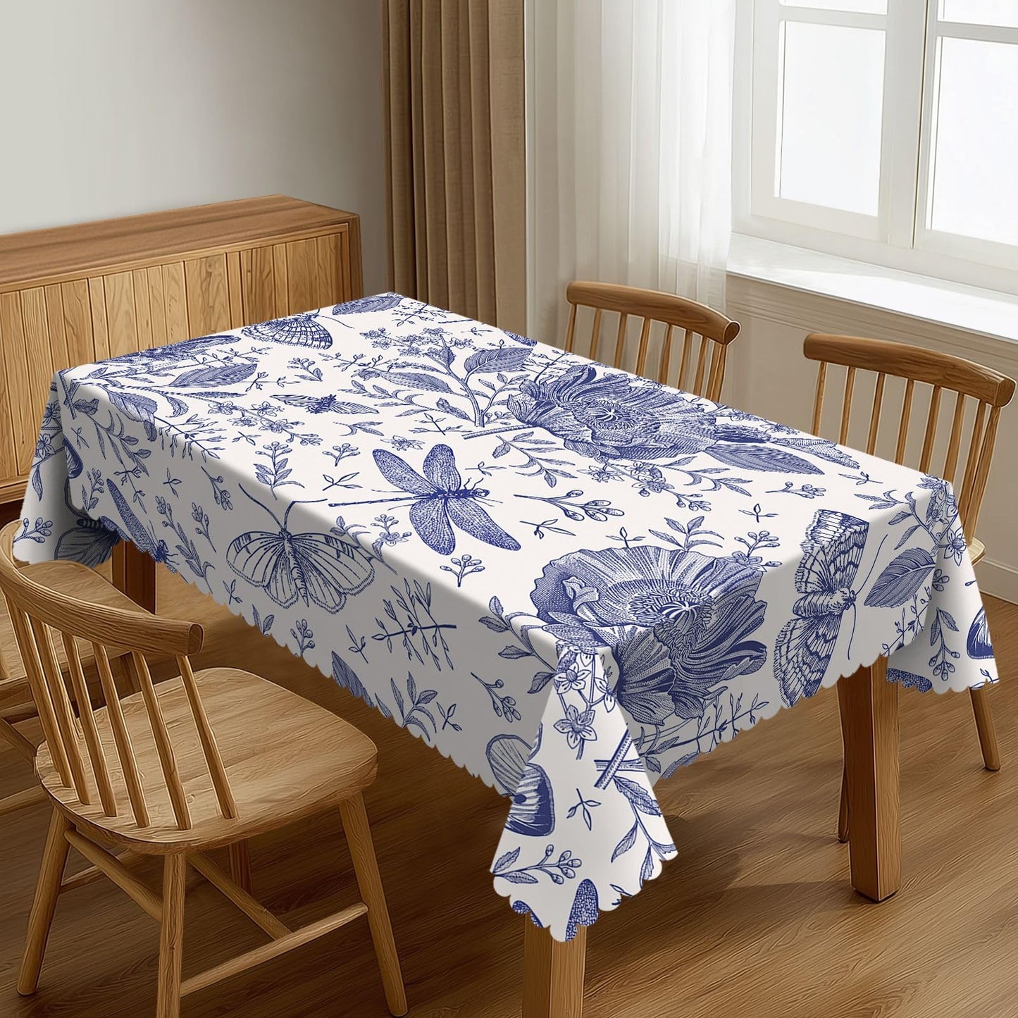 XIOURERY Flowers Butterflies Table Cloths Decorative for Dining Room, Dragonfly Washable Tablecloth for Home, Restaurant, Outdoor Party Table Cover 54x72 Inch