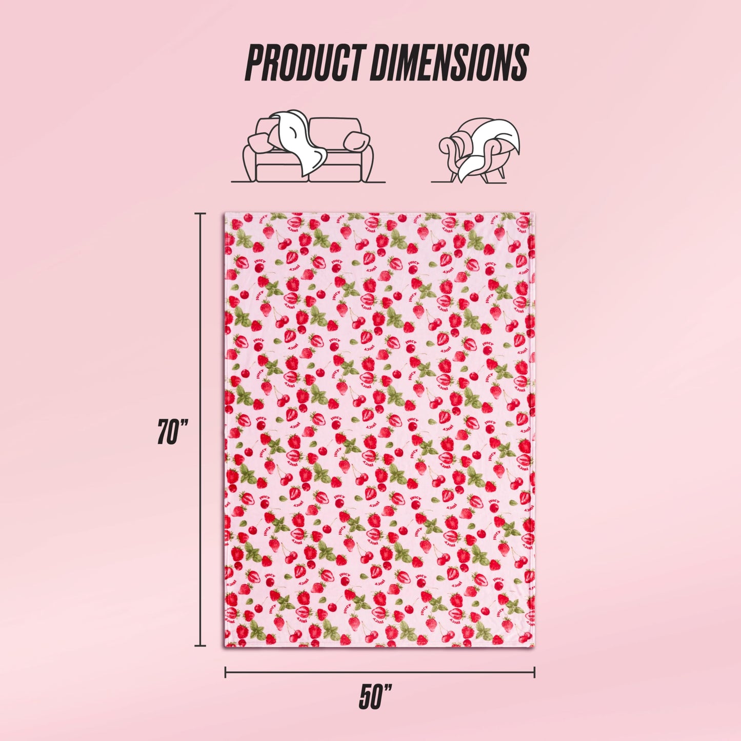 Juicy Couture Berry Happy 50" x 70" Plush Throw Blanket, Pink - Decorative Blankets for Sofas, Throws for Chairs, and Beds