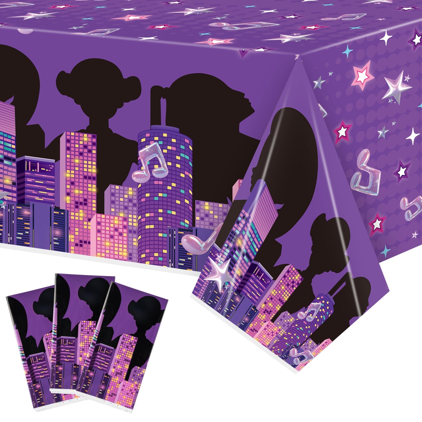 Feuid Gniea Korean Pop Singer Table Cloths - 3 Korean Idol Singer Musical Table Cover Disposable Plastic Waterproof Tablecloths Purple Cartoon Party Supplies for Boys Girls Fans Concert Birthday Party