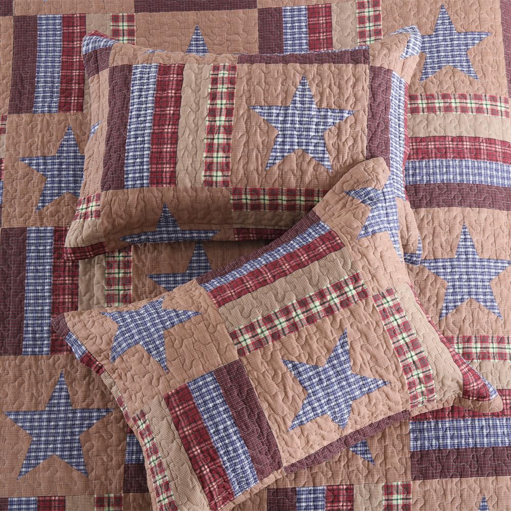 VISIMISI Cotton Bedding Quilt Sets Reversible Coverlet Sets All Season Brown Bedspread, Mediterranean Star Pattern, Queen Size