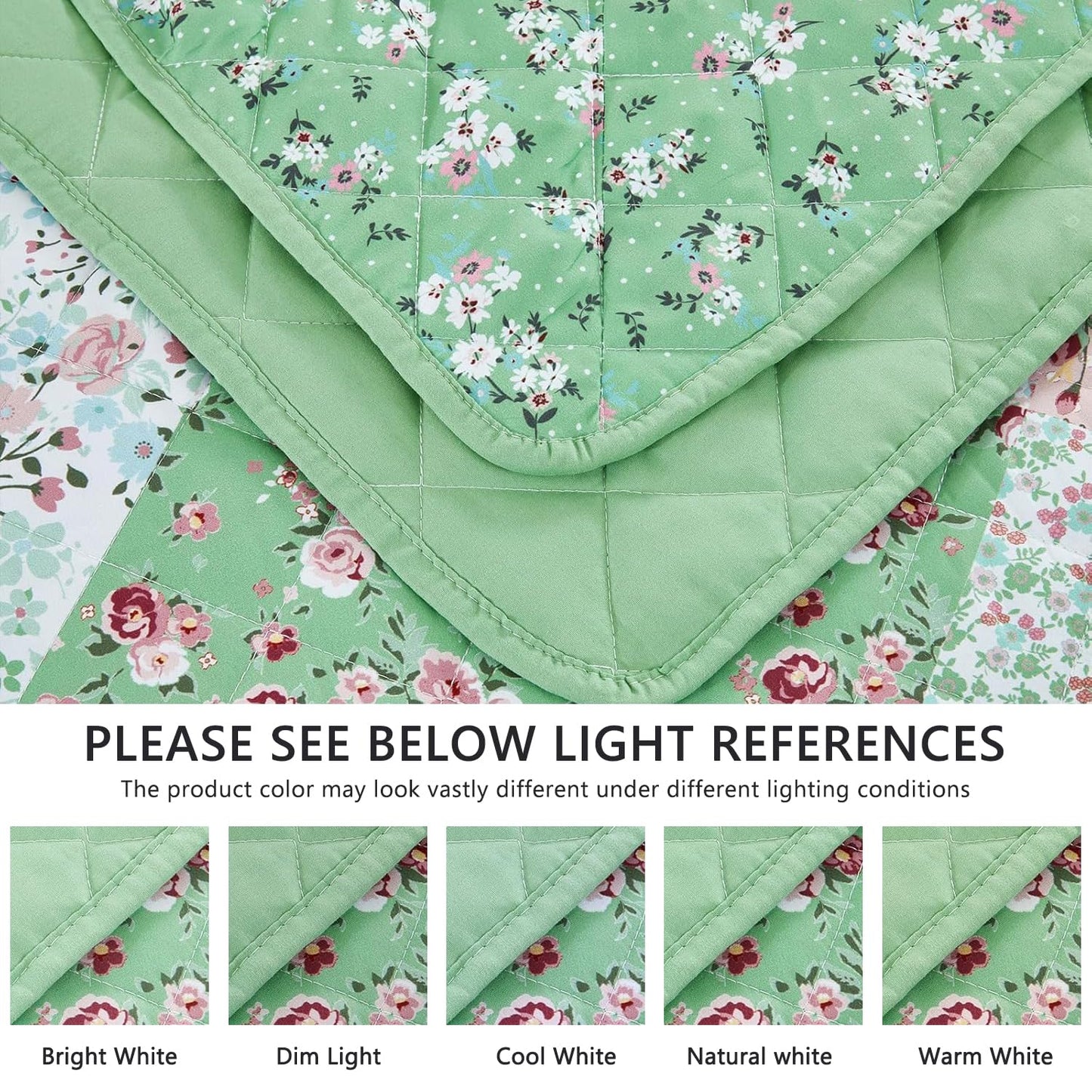 DaisyHuang Oversized King Bedspread 128x120 Extra Wide, Farmhouse Patchwork Floral Quilt Bedding Cover, Reversible, 6 Piece, 100% Microfiber, King/California King, Rose