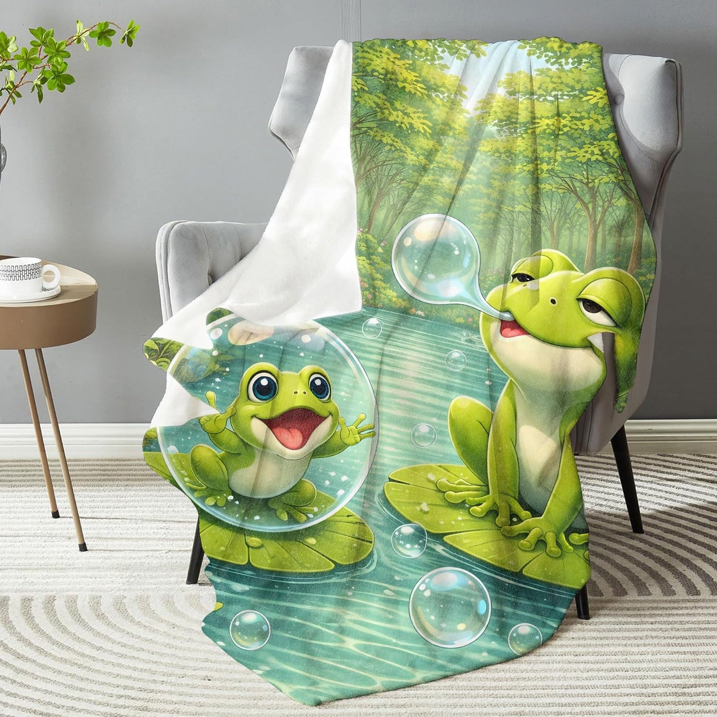 dhakalrlde Cute Frog Blanket, Soft Cartoon Frogs Pond Lily Pad Throw Fun Animal Blanket Gifts for Boys Girls Kids, Lightweight Warm Cozy 60×50 inch Flannel for Couch, Travel, Bed, Decor
