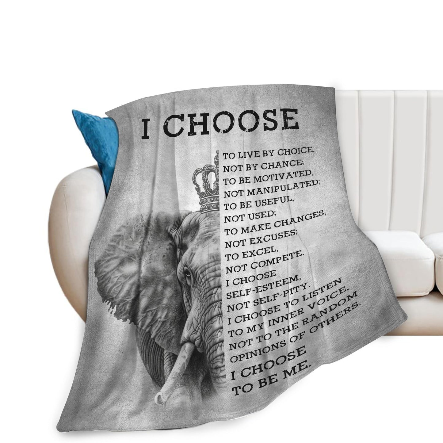 Uphomart Elephant Blanket Animal Throw Blanket Cozy Fleece Flannel Bedding Black and White Elephant Gifts for Women Men Boys Girls Adults Lovers Stuff Plush for Couch Sofa Bed Room Decor 40"X50"