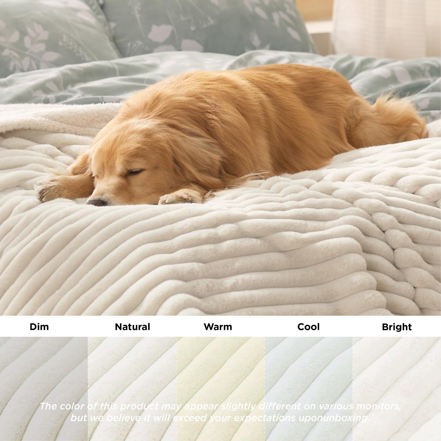 Bedsure ComfyFleece™ Waterproof Dog Blankets for Large Dogs - Soft Pet Cat Blanket Corduroy Fleece for Bed Protector Washable, Cozy Calming Reversible Furniture Protection,60"x80", Cream