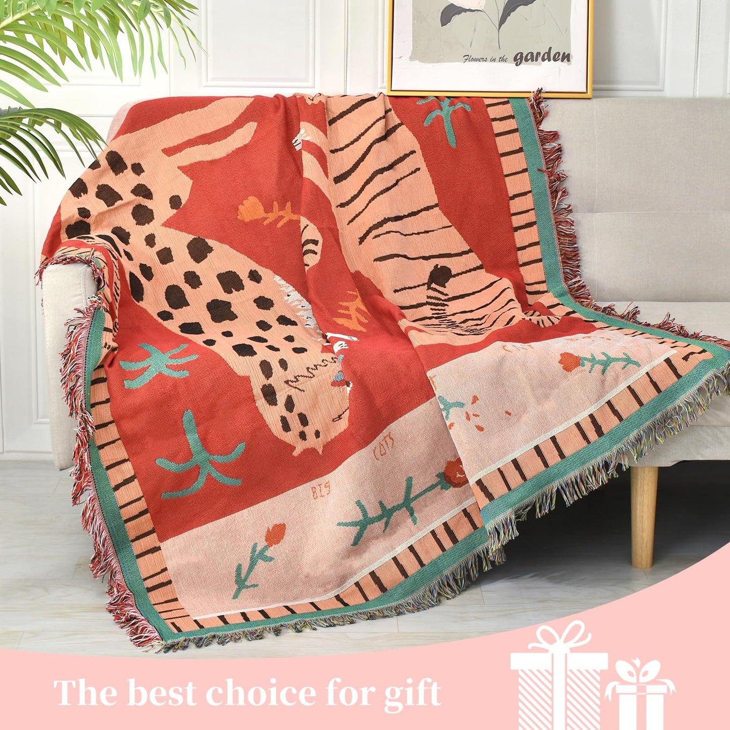 Shesyuki Boho Throw Blanket Reversible Cotton Bohemian Tapestry Hippie Room Decor Outdoor Blanket Double Sided (Boho Leopard 50"x60")