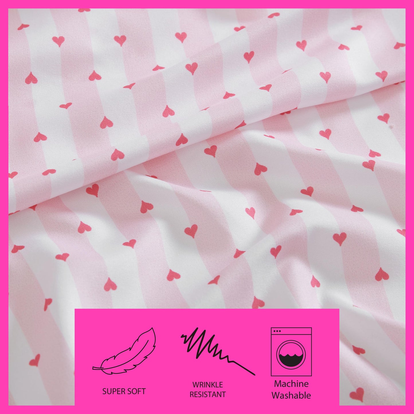 Betsey Johnson - Queen Sheet Set with Fitted Sheet & Pillowcases, Fade & Wrinkle-Free Bedding, Deep Pocket, Dorm Room Essentials, Wonderland Stripe Pink