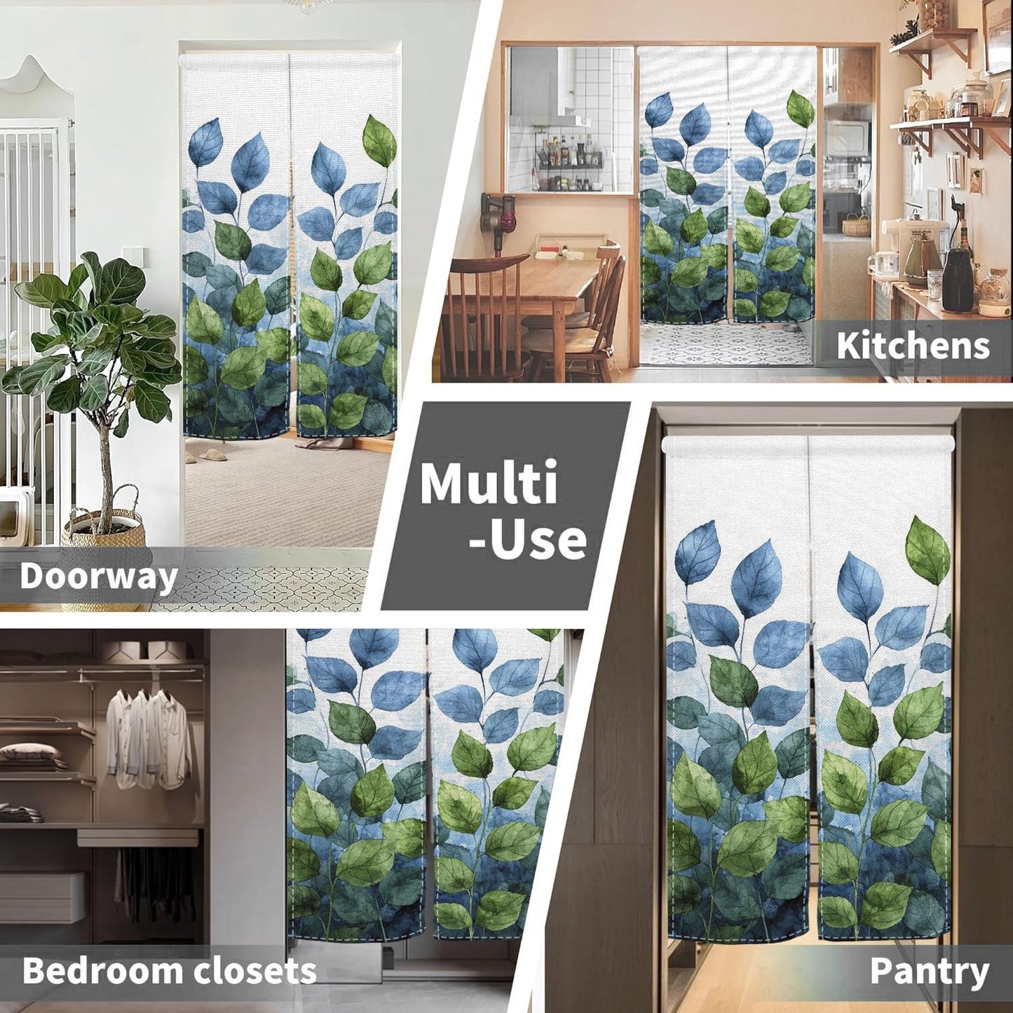 Leowefowa Long Style Japanese Noren Doorway Curtain Spring Summer Green Leaves Printed Door Curtain Tapestry Window Treatment for Hanging Bedroom Partition Kithchen Bathroom Home Decor, 33.5"x 70.9"