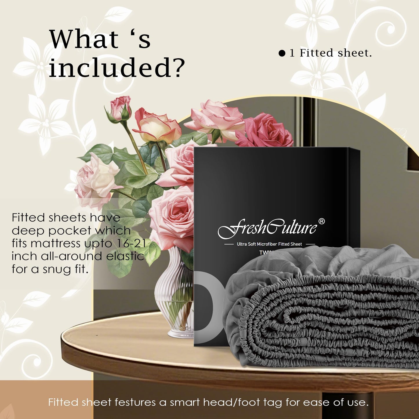 FreshCulture Queen Fitted Sheet Only – Premium Hotel-Quality Fitted Sheet for Queen Bed – Ultra Soft & Breathable Brushed Microfiber – Elegant Black Box Packaging (Dark Grey)