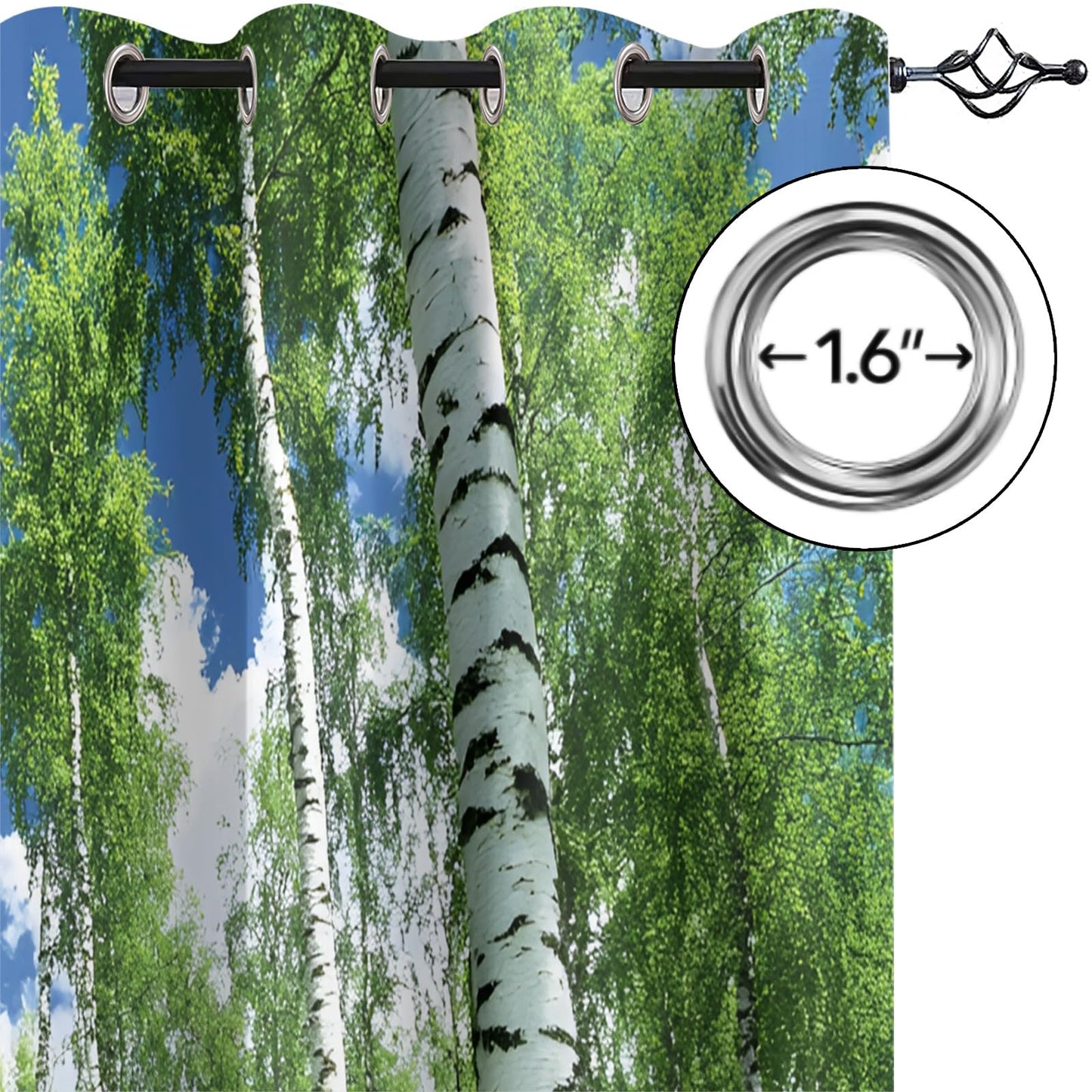 JAXIUOF Birch Trees Curtains for Bedroom 63 Inch Long 2 Panels, Jungle Landscape Blackout Curtains, Summer Forest Window Treatment, Thermal Insulated Drapes for Bedroom Office Kitchen