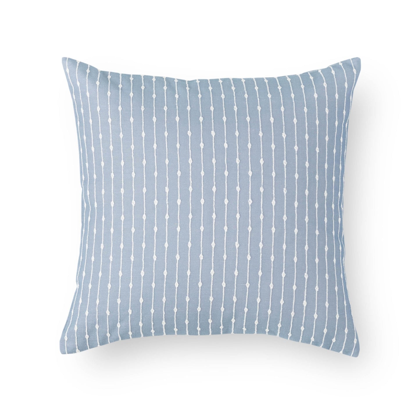 Crumbs Home Coastal Linen Indoor Outdoor Throw Pillow Cover Only, 20"x20" Water Repellent for Patio, Backyard, Couch, Light Blue Embroidered Stripes