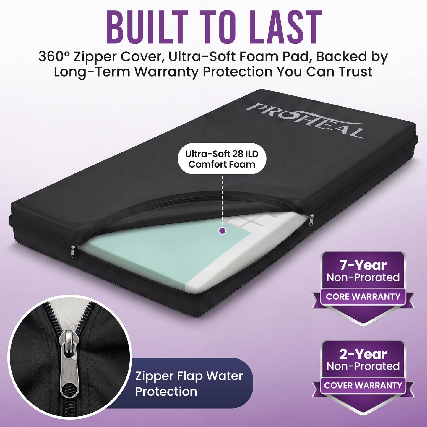 ProHeal Multi-Tiered Hospital Bed Mattress for Pressure Redistribution - Memory Foam Sloped Heel - Moderate to High Bed Sore Treatment Medical Mattress - 36" x 76" x 6"